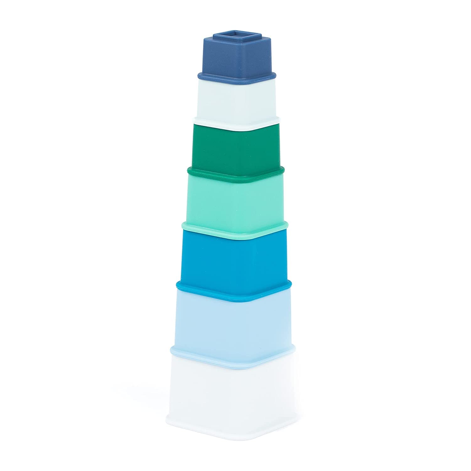 Bella Tunno Happy Stacks - Montessori Silicone Baby Stacking Cups for Early Learning & Development | Educational Toys for Gross Motor Skills, Sorting, Counting | Sensory Play & Bath Time Fun (Cool Blue)