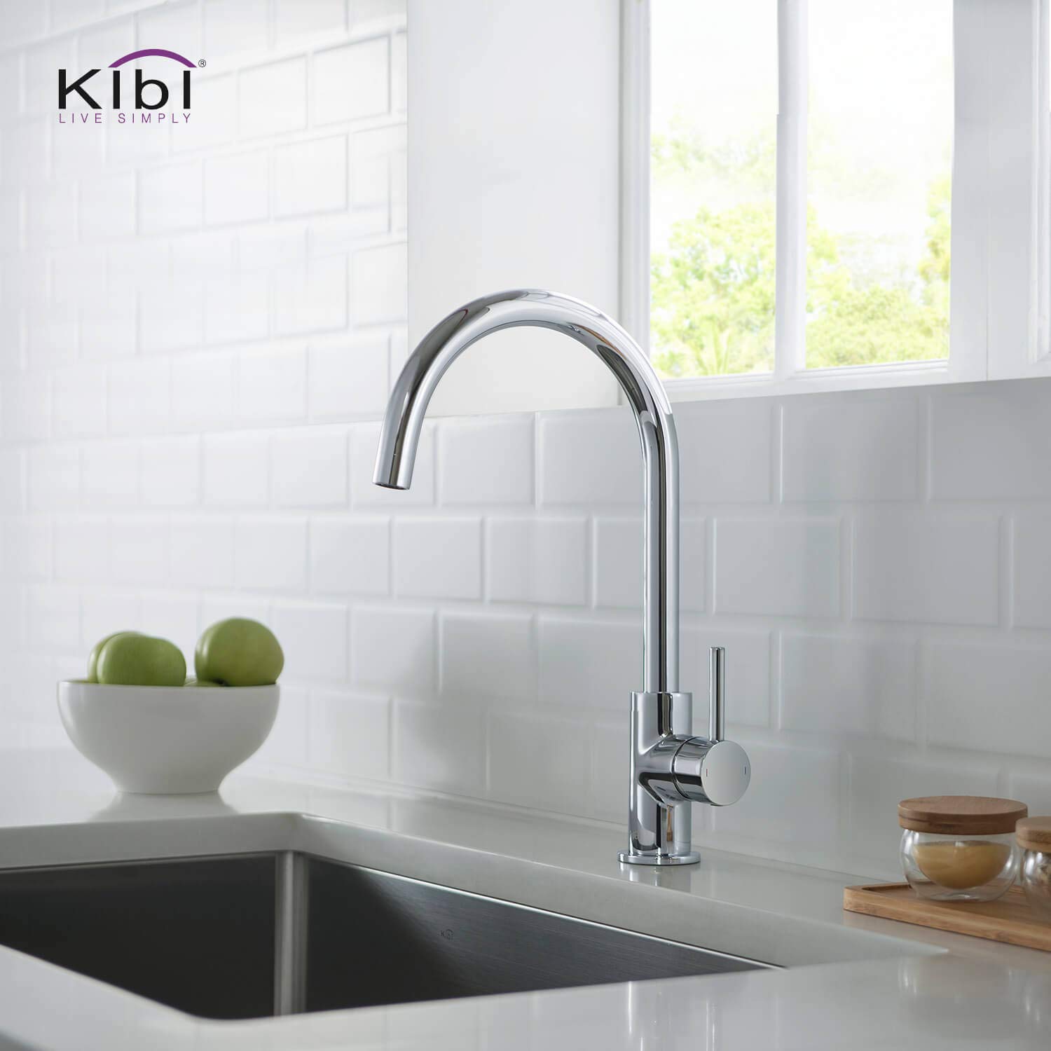 KIBI KKF2001 High Arc Single Hole Kitchen Faucet - 360° Swivel Spout, Chrome Finish, Rust & Corrosion Resistant | Perfect for Modern Kitchens, Bar Sinks & Small Spaces