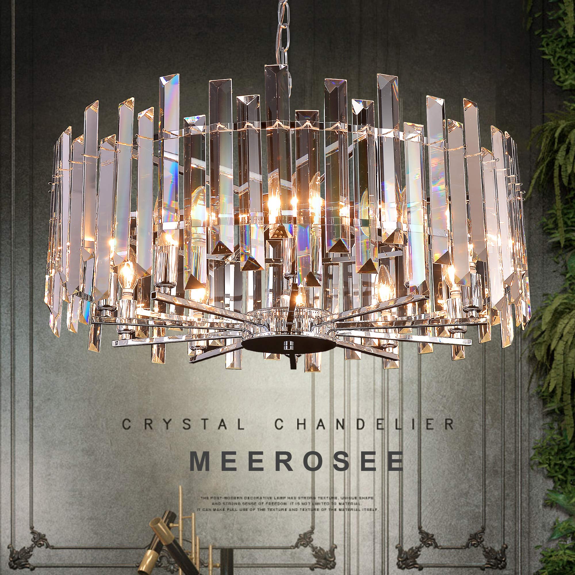 Modern Crystal Chandelier Lighting - Chrome Pendant Ceiling Light Fixture - Contemporary Island Chandelier with Dimmable Function (D27.56) for Living Room, Dining Room, Bedroom & Foyer - Perfect for Home Decor, Wedding Venues and Luxury Interior Design