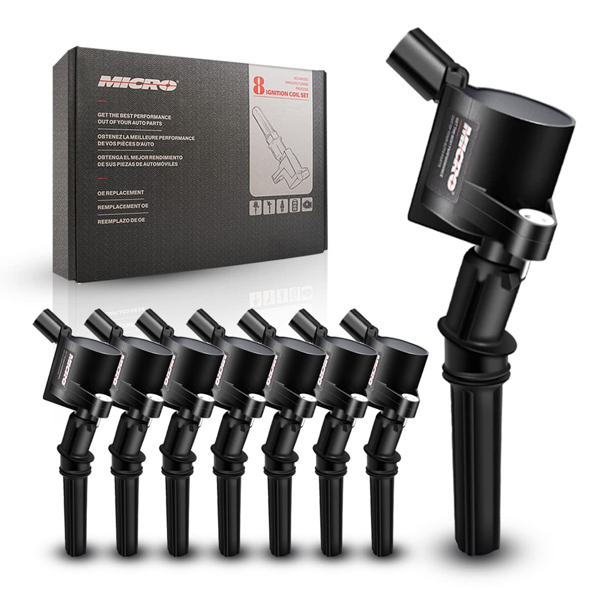 8-Piece Curved Boot Ignition Coil Pack DG508 & Iridium Spark Plugs SP493 Set - Compatible with Ford F150, Lincoln, Mercury 4.6L V8 (Replaces DG457 FD503) - Perfect for Engine Performance & Smooth Acceleration