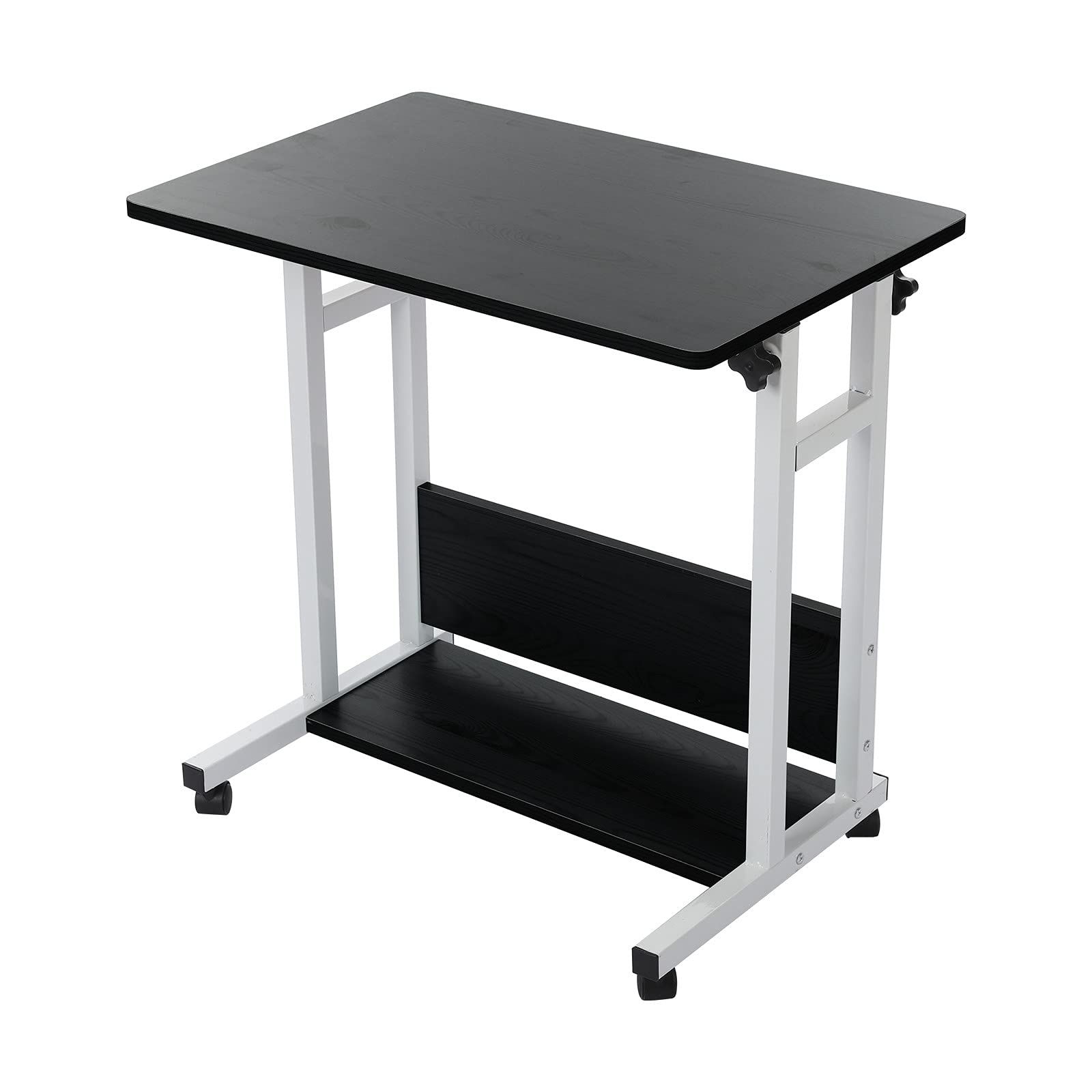 Adjustable Height Bedside Computer Table with Wheels - 2-Tier Storage Home Office Desk, Sofa End Table for Living Room & Bedroom (Black) | Perfect for Small Spaces, Remote Work & Nightstand Use