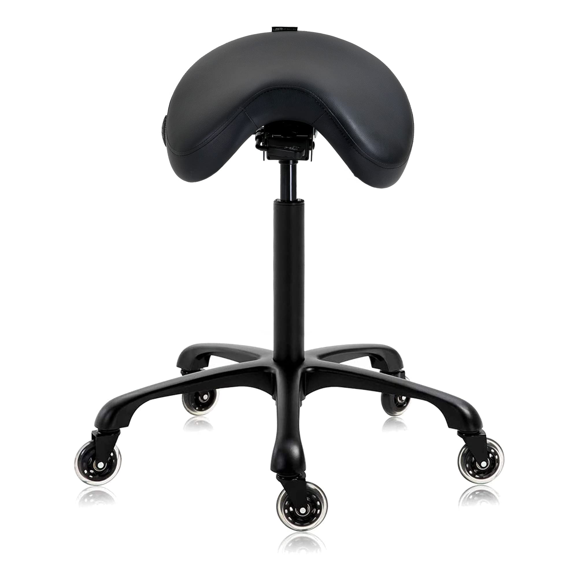 DR.LOMILOMI Premium Tall Multifunctional Ergonomic Saddle Stool - Adjustable Height Swivel Rolling Massage Chair for Clinic, Spa & Salon - Black (Model 507) - Perfect for Therapists, Hairdressers & Tattoo Artists