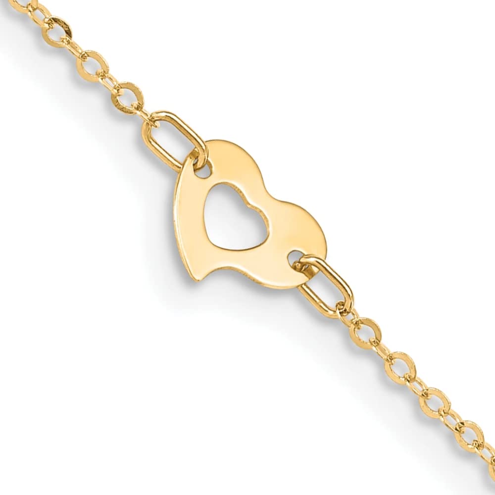 14K Yellow Gold Polished Heart Anklet for Women - Dainty Delicate Ankle Bracelet - Perfect for Valentine's Day, Anniversary, Birthday Gifts & Everyday Wear