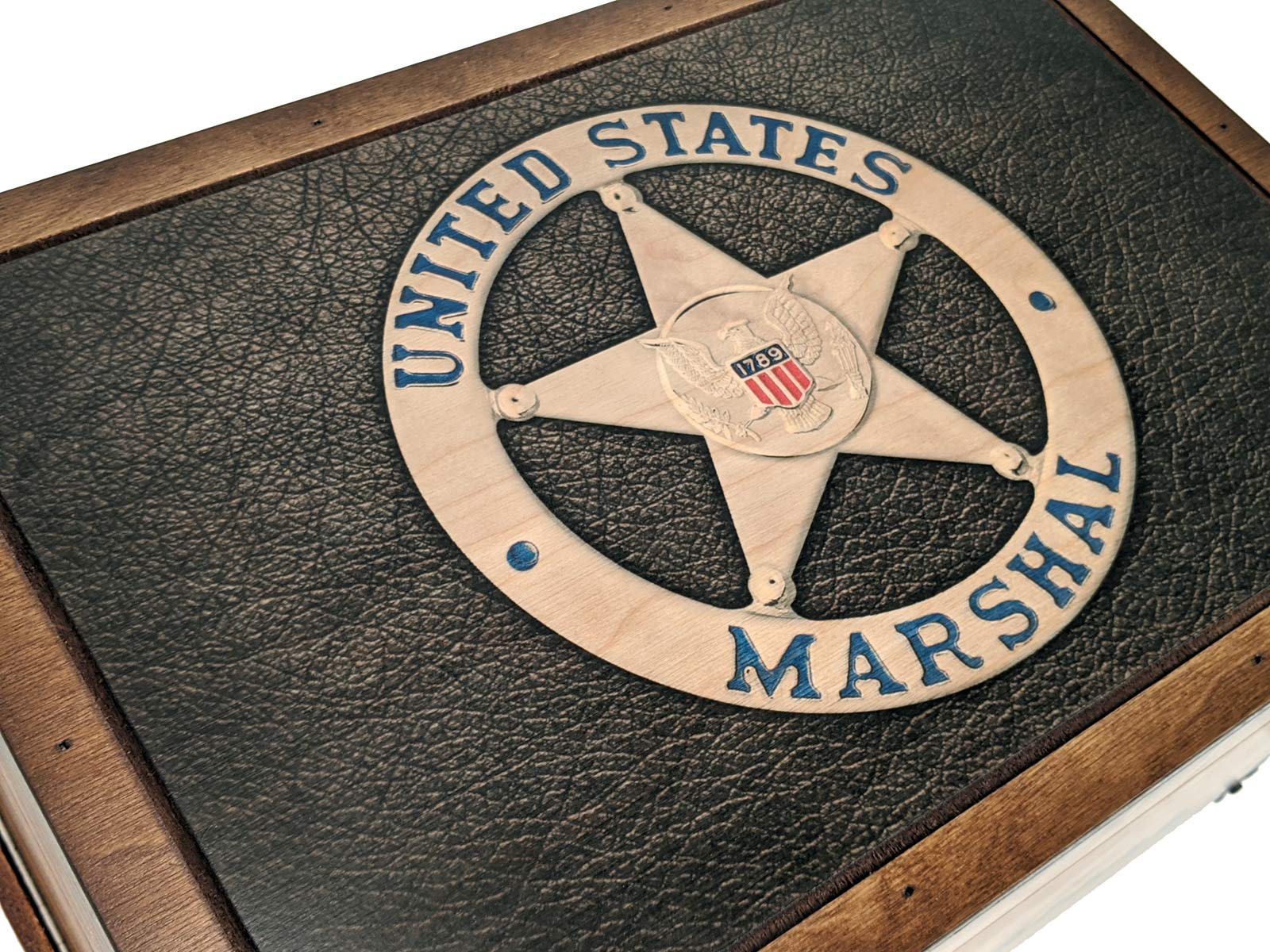 US Marshal Badge Keepsake Box - Premium Wooden Memory Box for Collectibles, Jewelry & Valuables - Perfect for Law Enforcement Memorabilia & Gift Giving
