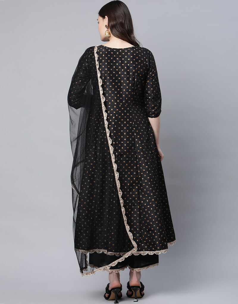 Elegant Black Poly Silk Salwar Suit with Palazzo Pants - Perfect for Weddings, Parties & Festive Occasions