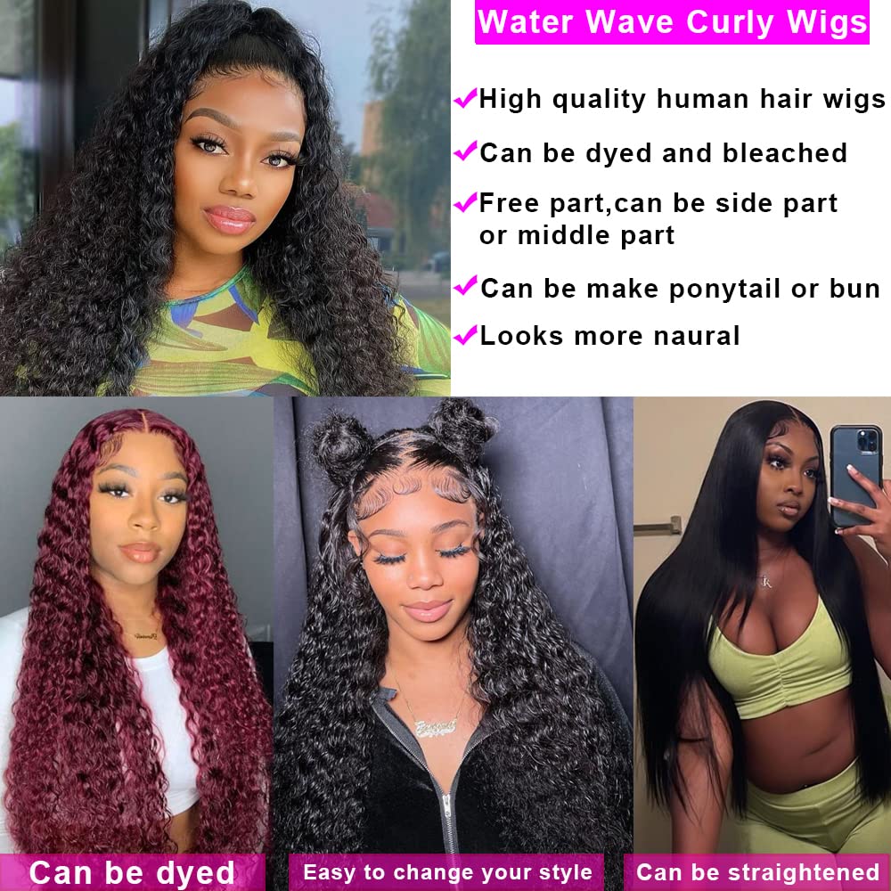 4x4 HD Transparent Lace Closure Human Hair Wigs - Brazilian Virgin Water Wave Lace Front Wigs for Black Women (180% Density, Pre-Plucked with Baby Hair, 22 Inch) - Perfect for Daily Wear, Parties & Special Occasions