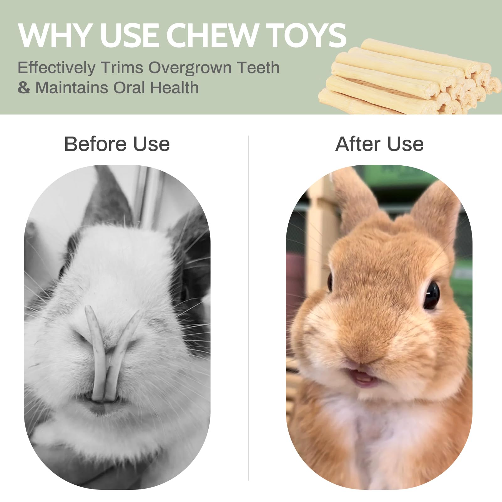 Natural Sweet Bamboo Chew Toys for Rabbits, Guinea Pigs, Hamsters - 330g Small Animal Teeth Cleaning Toy to Prevent Overgrowth | Perfect for Cage Enrichment & Dental Health