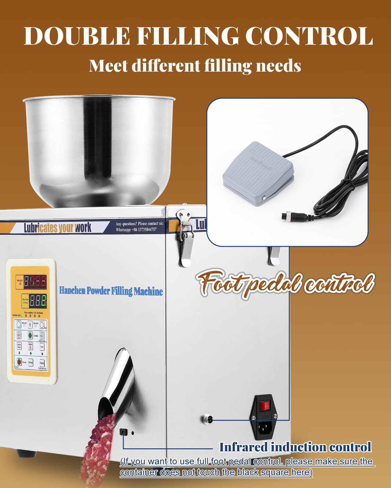 Automatic 1-20g Powder Filling Machine for Tea, Seeds, Grains & Glitters - Electric Foot Pedal Operated 110V Filler | Perfect for Home, Cafe & Small Business Packaging Needs