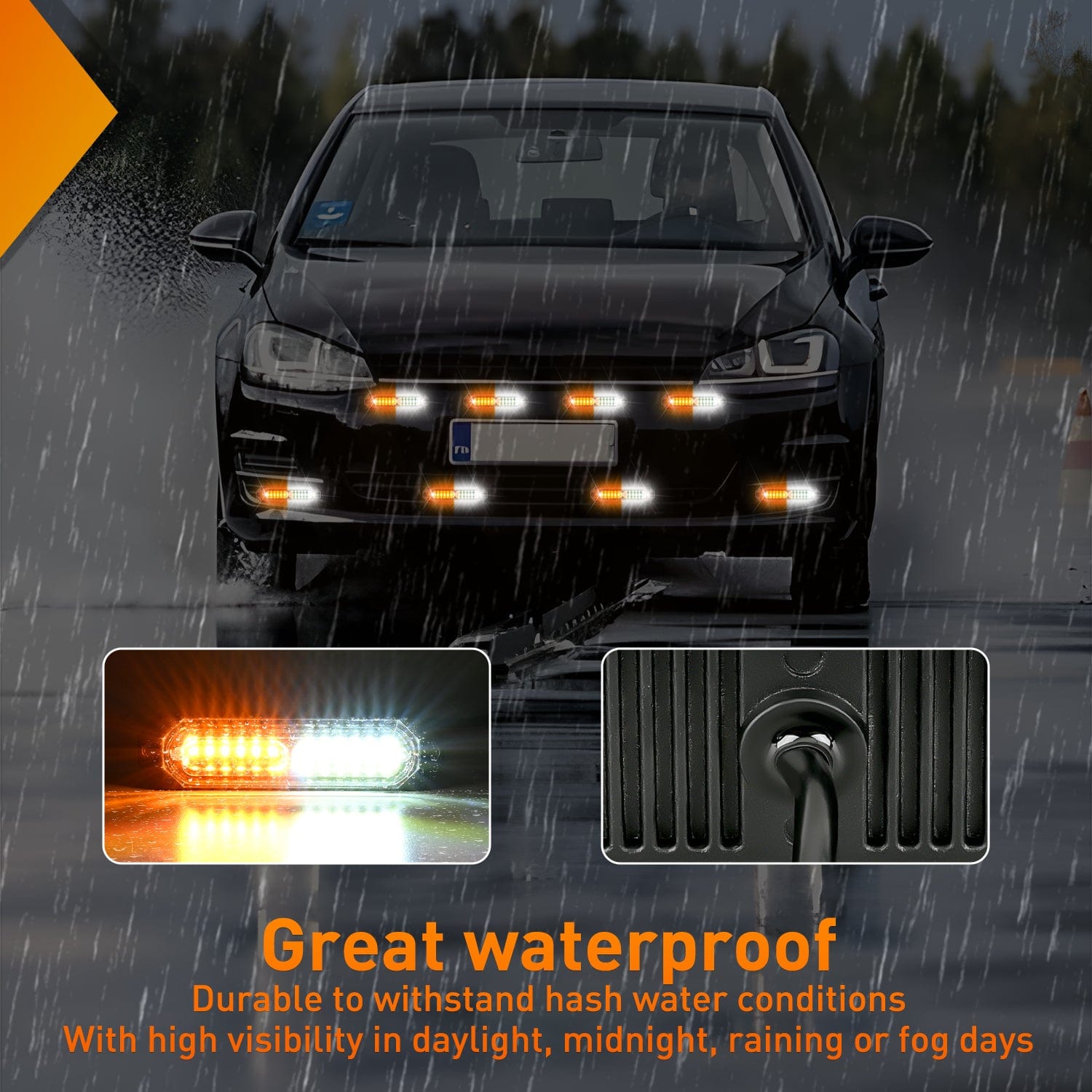 8PCS 12LED Amber White Emergency Strobe Lights - High Visibility Warning Lights for Trucks, Vehicles, Emergency & Safety Use