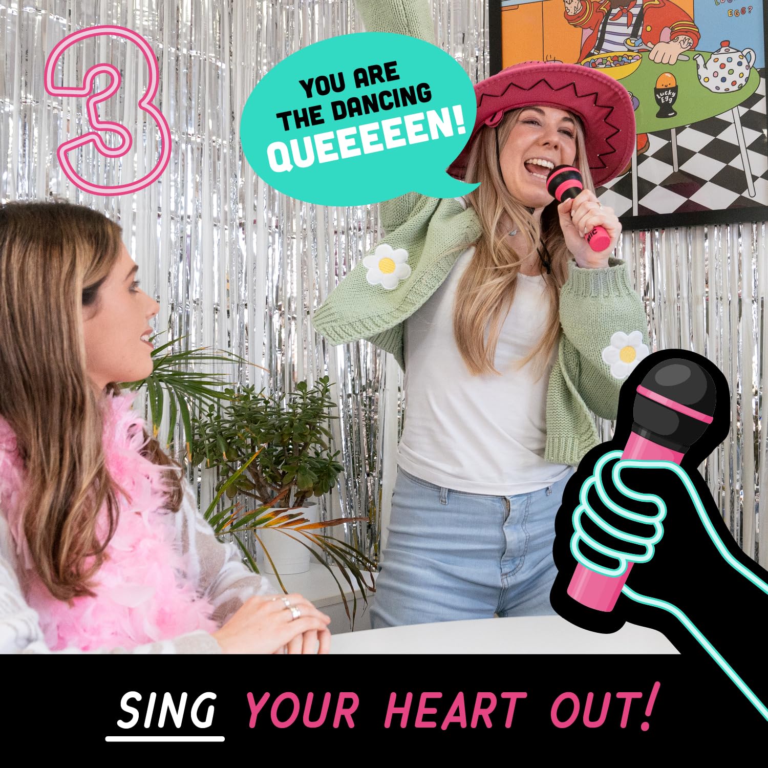 Lucky Egg Official Grab The Mic - Family Karaoke Board Game for 2-10 Players Ages 8+ | 250 Lyrics (125 Cards) | Fun Party Game for Bad Singers | Perfect for Game Nights, Birthday Parties & Kids Gifts | Great for Family Gatherings & Holiday Celebrations