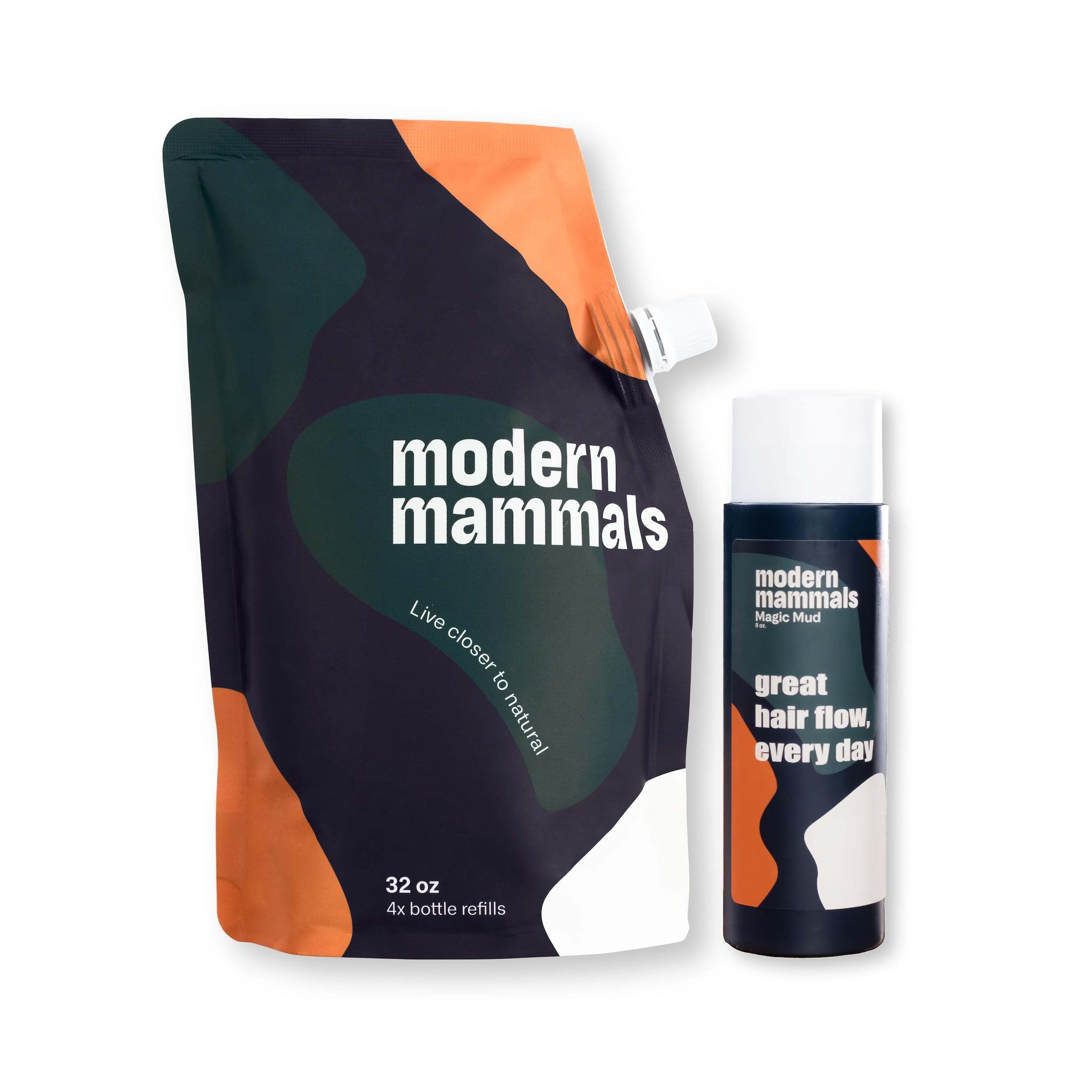 Modern Mammals Magic Mud Men's 2-in-1 Shampoo & Conditioner | Lather-Free Daily Cowash for Men | 8 oz Bottle + 32 oz Refill Pouch | Gentle Cleansing & Hydration for All Hair Types | Perfect for Gym, Travel & Everyday Use