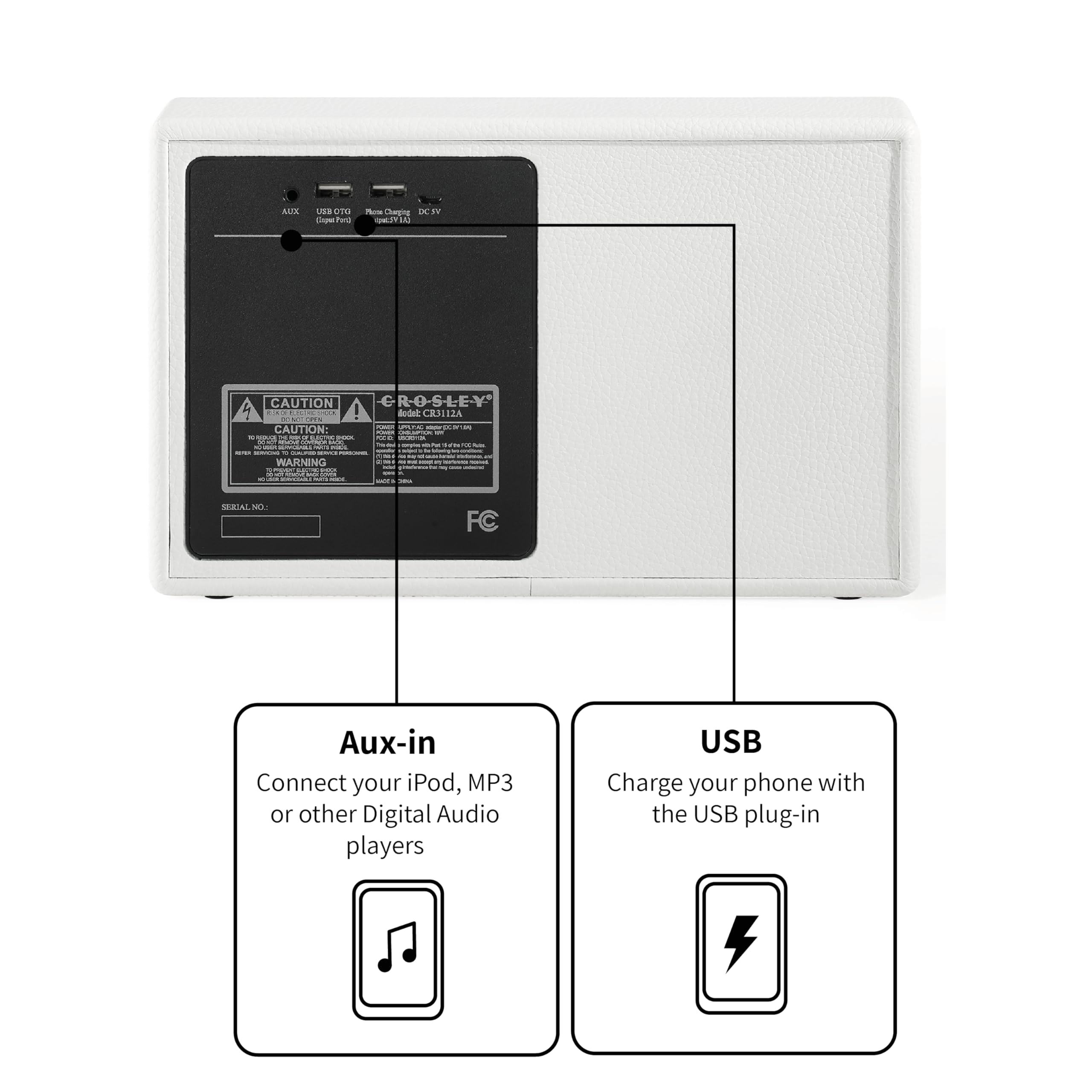 Crosley Montero Retro Bluetooth Speaker - Portable Wireless Speaker with 20W Power, 8H Playtime & USB Charger (White) - Perfect for Home, Office, Travel & Outdoor Parties