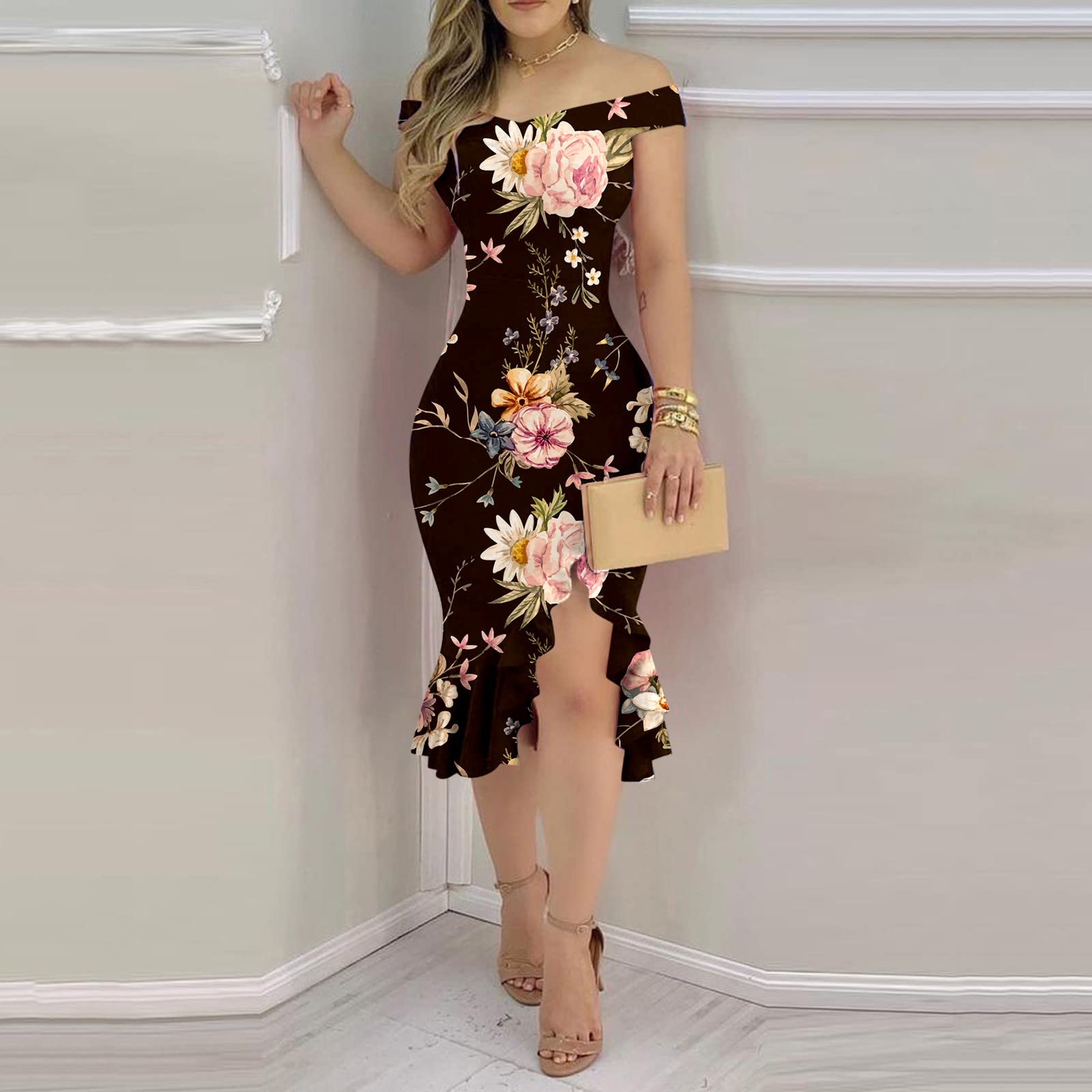 2024 Sexy One Shoulder Hip Wrap Summer Dress for Women - Short Sleeve Ruffle Irregular Hem Wedding Guest Dress | Beach Party, Cocktail, Vacation Outfit