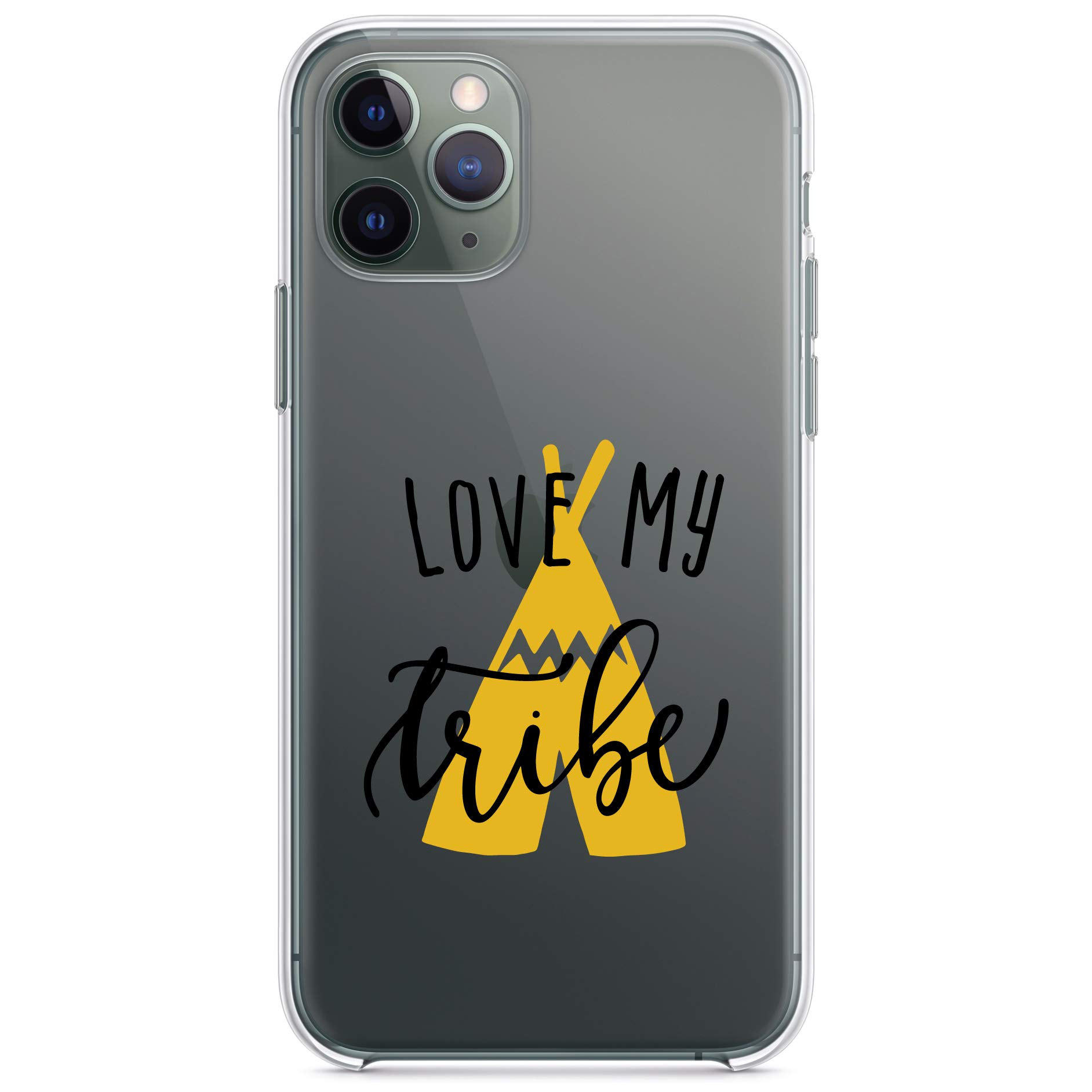 DistinctInk Clear Shockproof Hybrid Case for iPhone 13 Pro MAX (6.7 Inch) - Durable TPU Bumper & Acrylic Back with Tempered Glass Screen Protector - Love My Tribe Yellow Teepee Design - Perfect for Outdoor Adventures, Travel & Daily Protection