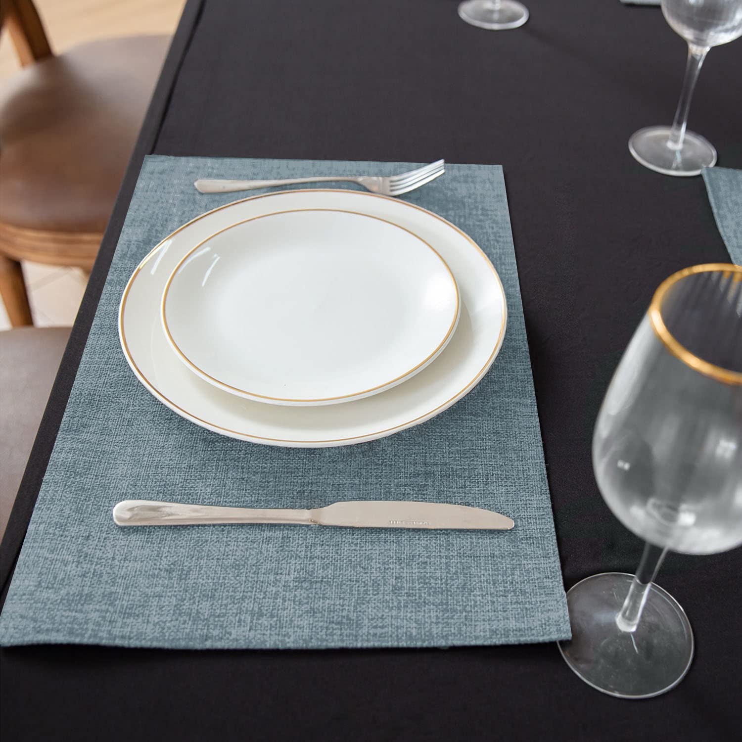 Premium Set of 8 Linen-Like Polyester Placemats - Machine Washable, Heat Resistant & Wrinkle-Free Thick Table Mats for Dining Room & Kitchen Decor (Light Gray) | Perfect for Everyday Meals, Dinner Parties & Holiday Gatherings