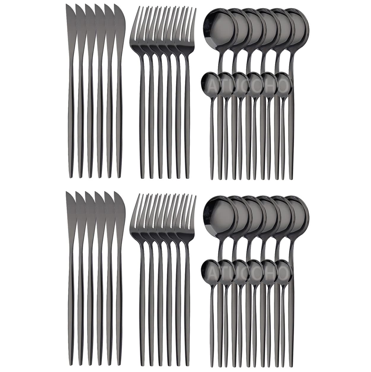 48-Piece Stainless Steel Silverware Flatware Set - Knife, Fork, Spoon & Coffee Spoon - Luxury Dishwasher Safe Cutlery for Home, Dinner Party & Restaurant Use (Black)