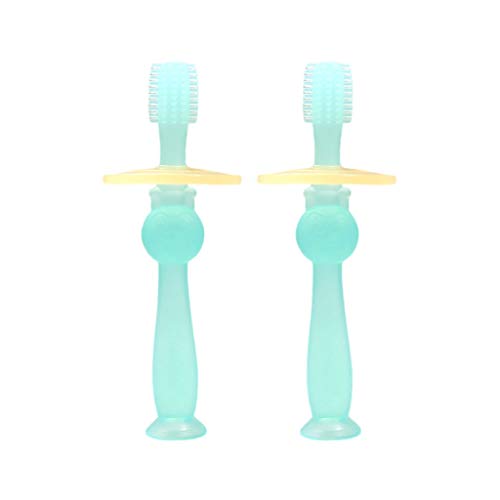 Palmolive Kids 360-Degree Silicone Toothbrush for Babies & Toddlers Ages 1-3 | Soft Bristles & Safety Shield | Gum Massage & Teeth Cleaning | Green Color | Perfect for First Brushing & Gentle Oral Care