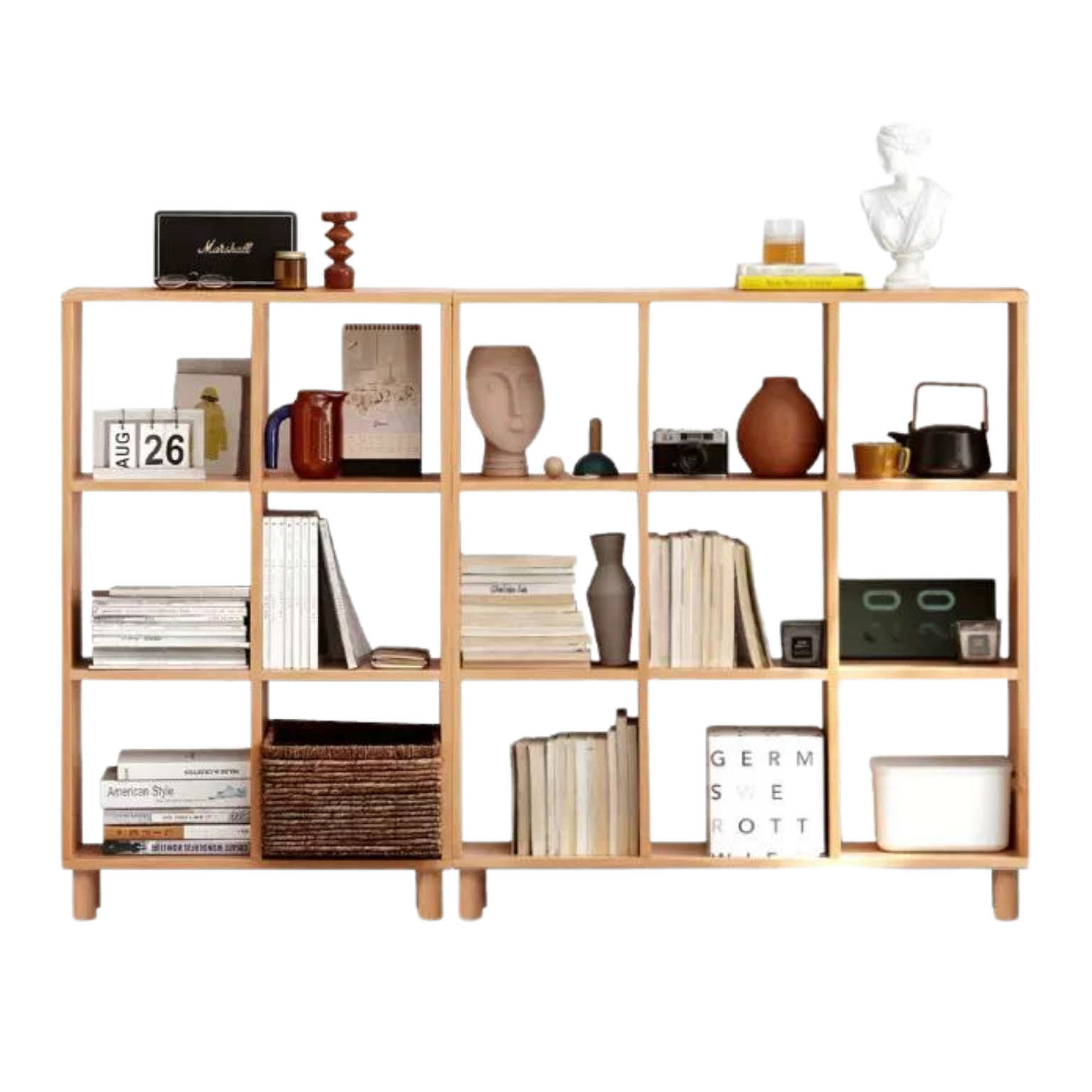 Solid Wood Bookshelf - Beech & Oak Bookcase with Free Combination - Perfect for Home Office, Living Room, and Library Storage