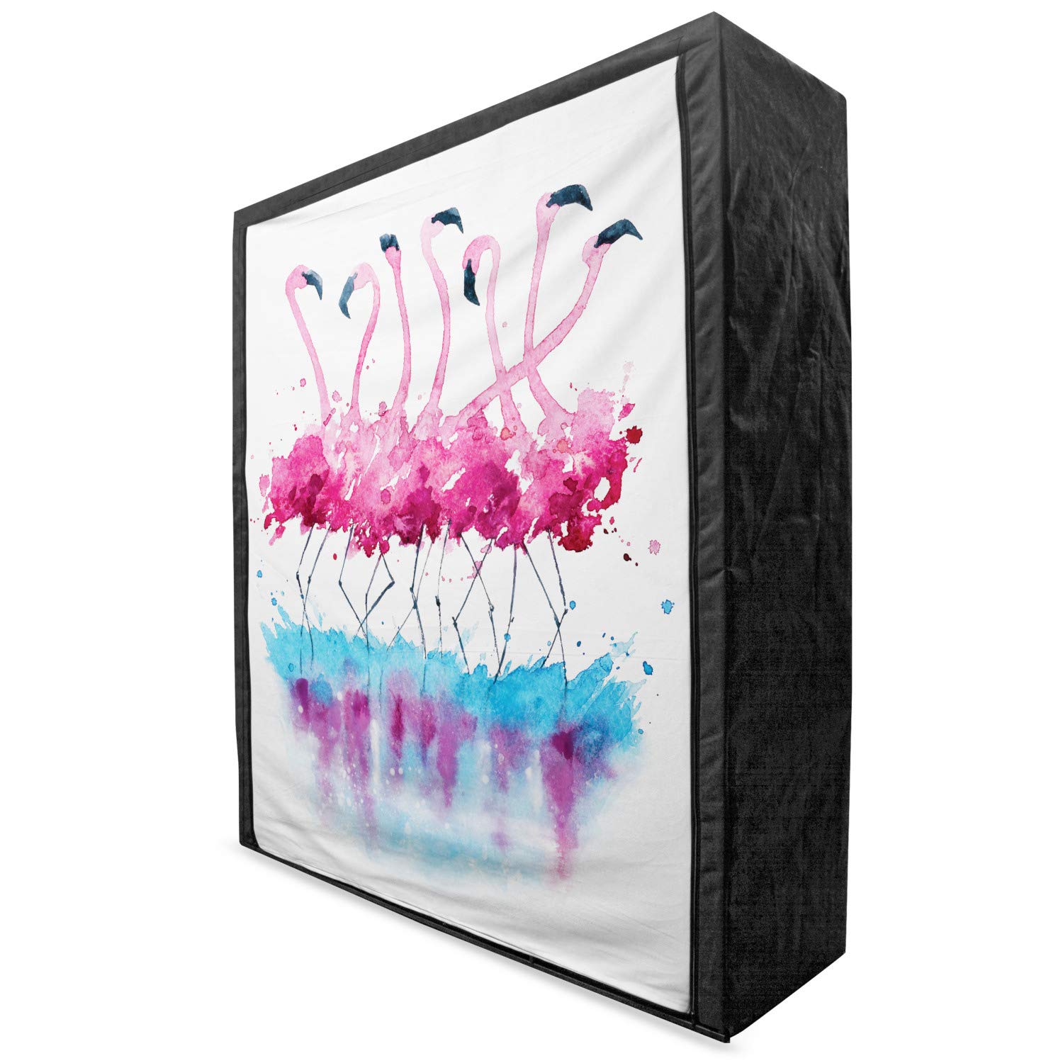 Ambesonne Portable Fabric Wardrobe with Shelves - Flamingo Love Birds Feather Watercolor Design, 59