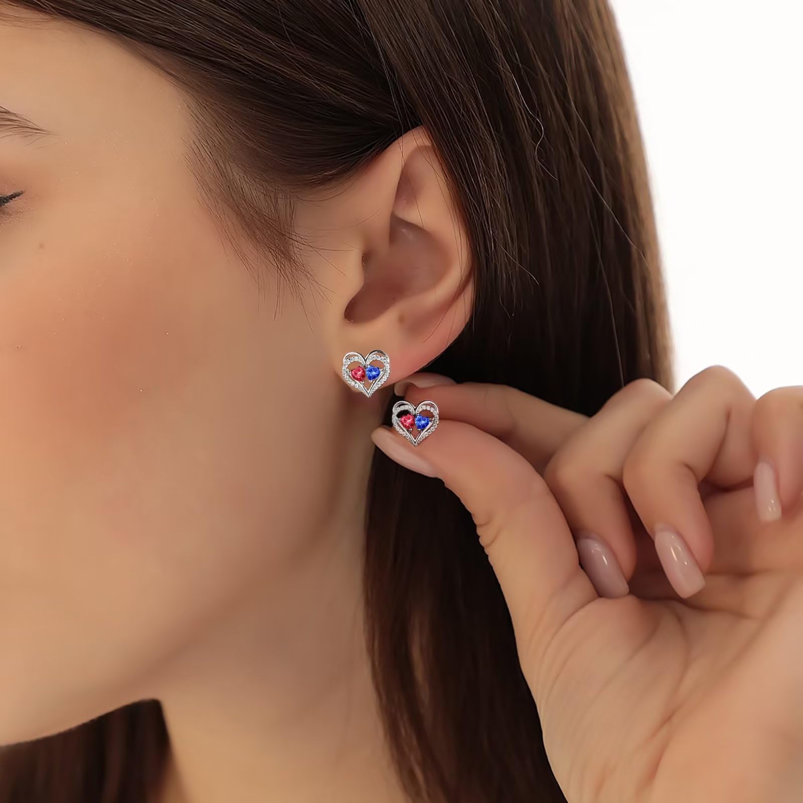 925 Sterling Silver Birthstone Heart Earrings for Women - Elegant Anniversary, Birthday Gifts for Wife, Girlfriend, Mom | Perfect for Valentine's Day, Mother's Day & Special Occasions