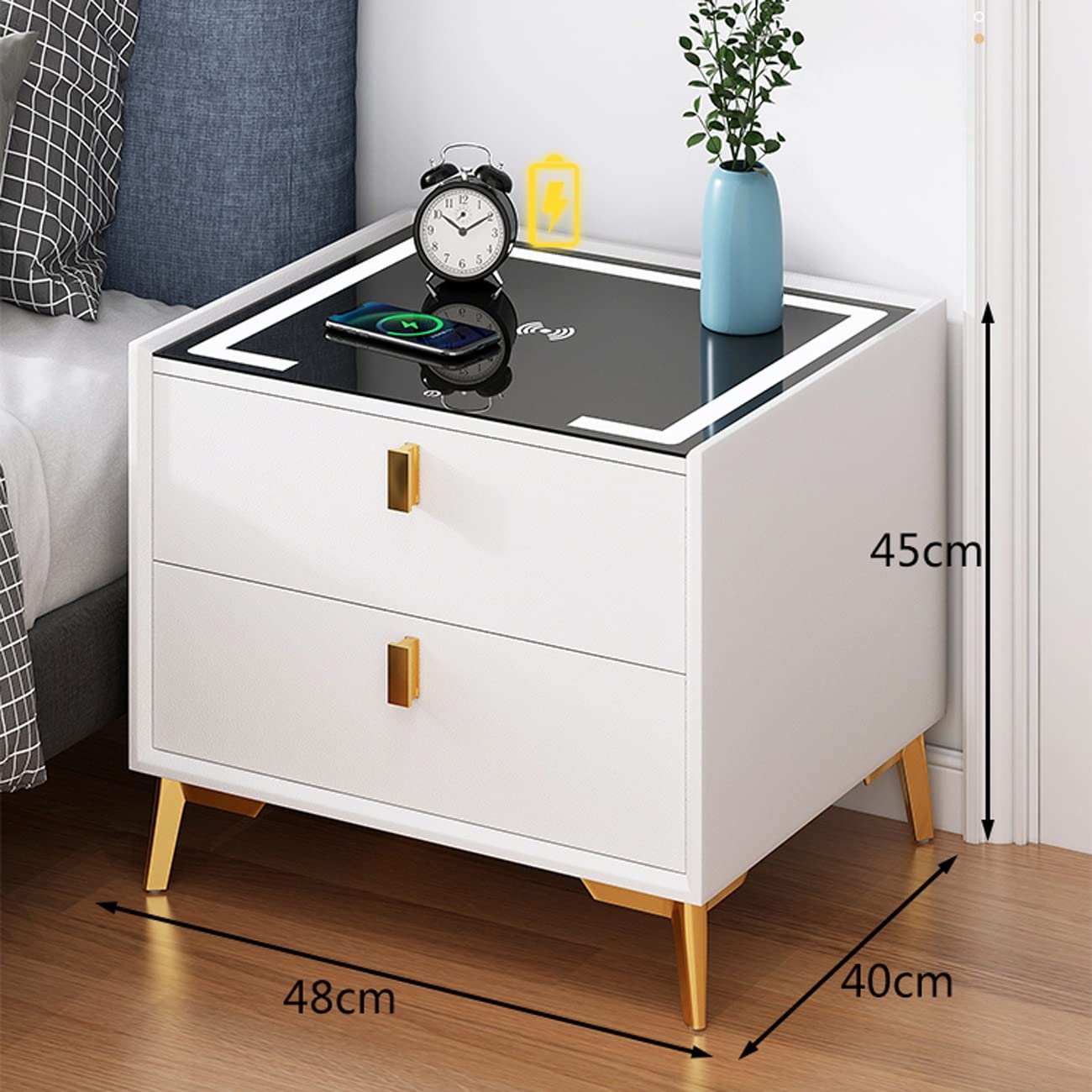 AVLUZ Modern Nightstand with USB Charging Station & LED Lights, 2-Drawer Bedside Table with 3 Adjustable Lighting Modes, Compact Storage Cabinet for Bedroom - Orange | Perfect for Small Spaces, Apartment Living & Guest Rooms