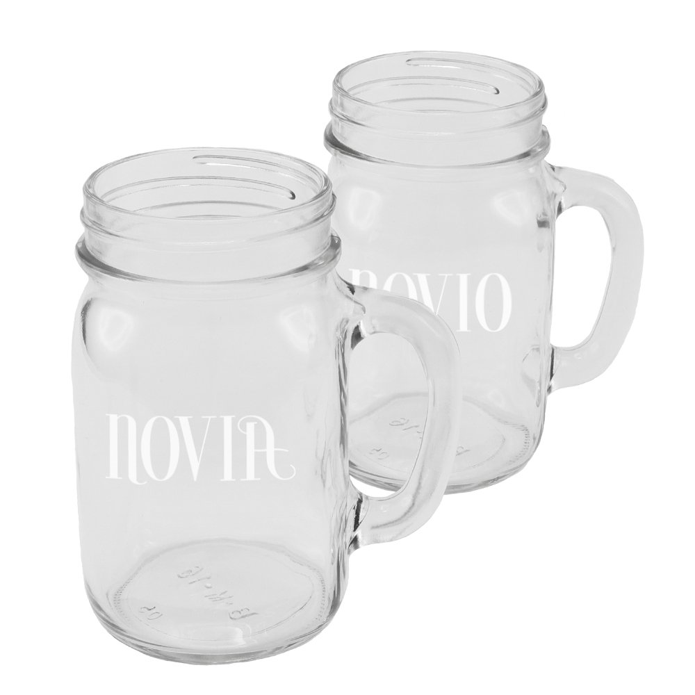 Novia and Novio Mason Jar Mugs Set of 2 - Rustic Glass Drinking Cups with Handles for Coffee, Tea & Lemonade - Perfect for Weddings, Bridal Showers & Farmhouse Decor