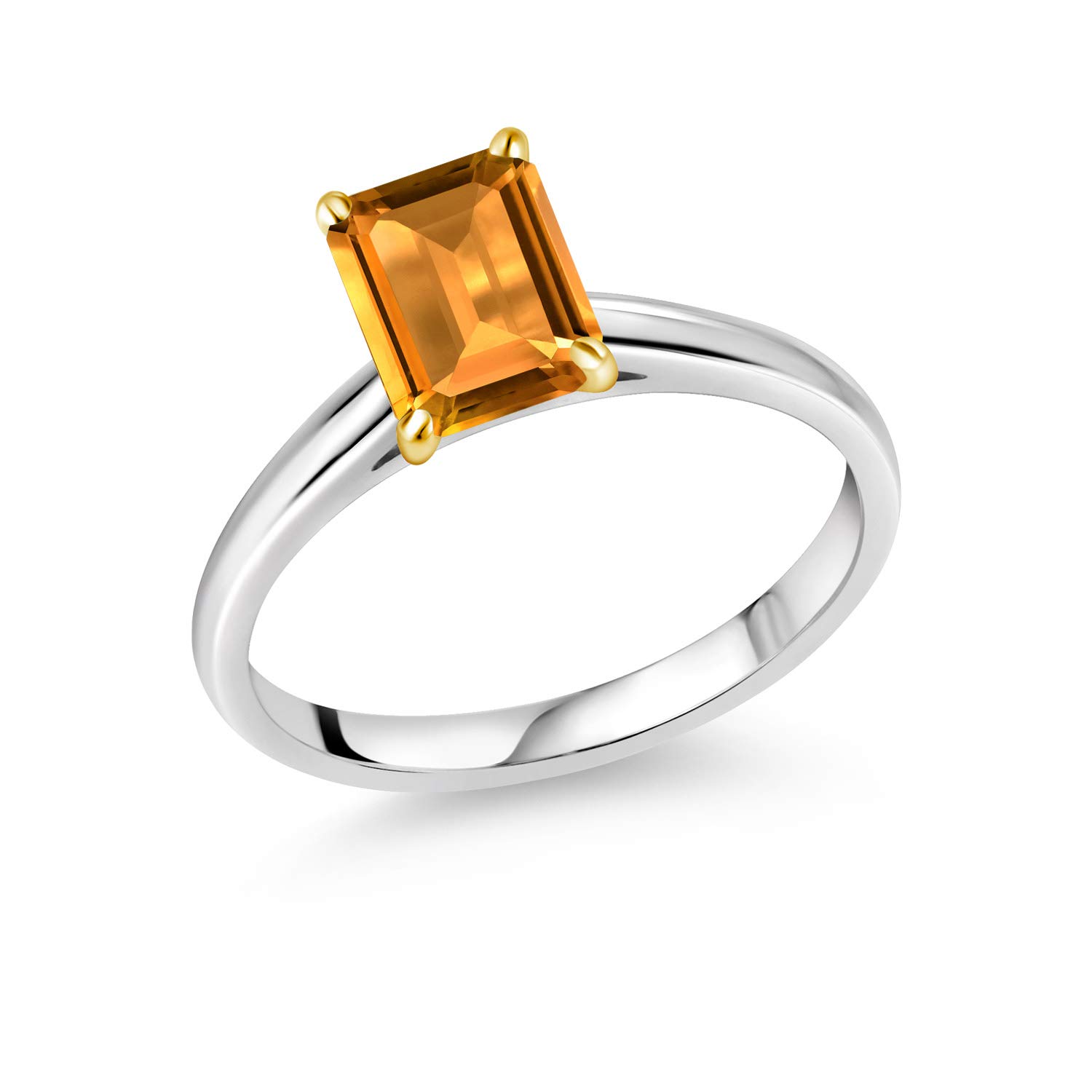 1.65 Ct Natural Yellow Citrine Ring in 925 Sterling Silver & 10K Gold Prongs - Gem Stone King | Elegant Jewelry for Women, Perfect for Weddings, Anniversaries & Special Occasions