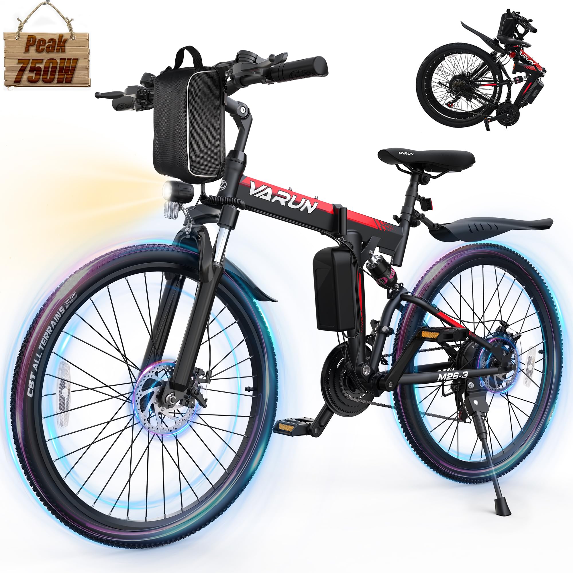 VARUN 750W Folding Electric Bike for Adults - 48V Removable Battery, 20+ MPH & 50 Mile Range, 21-Speed Gears, Dual Hydraulic Suspension - Perfect for Commuting, Off-Road Adventures & Urban Exploration