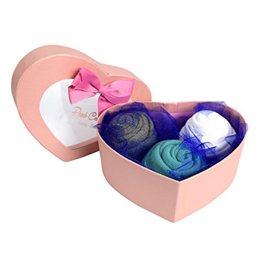 Women's Rose Fold Bouquet Cotton Crew Socks - 3 Pair Pack with Heart Design Gift Box | Comfortable Casual & Dress Socks for Everyday Wear, Work, and Special Occasions