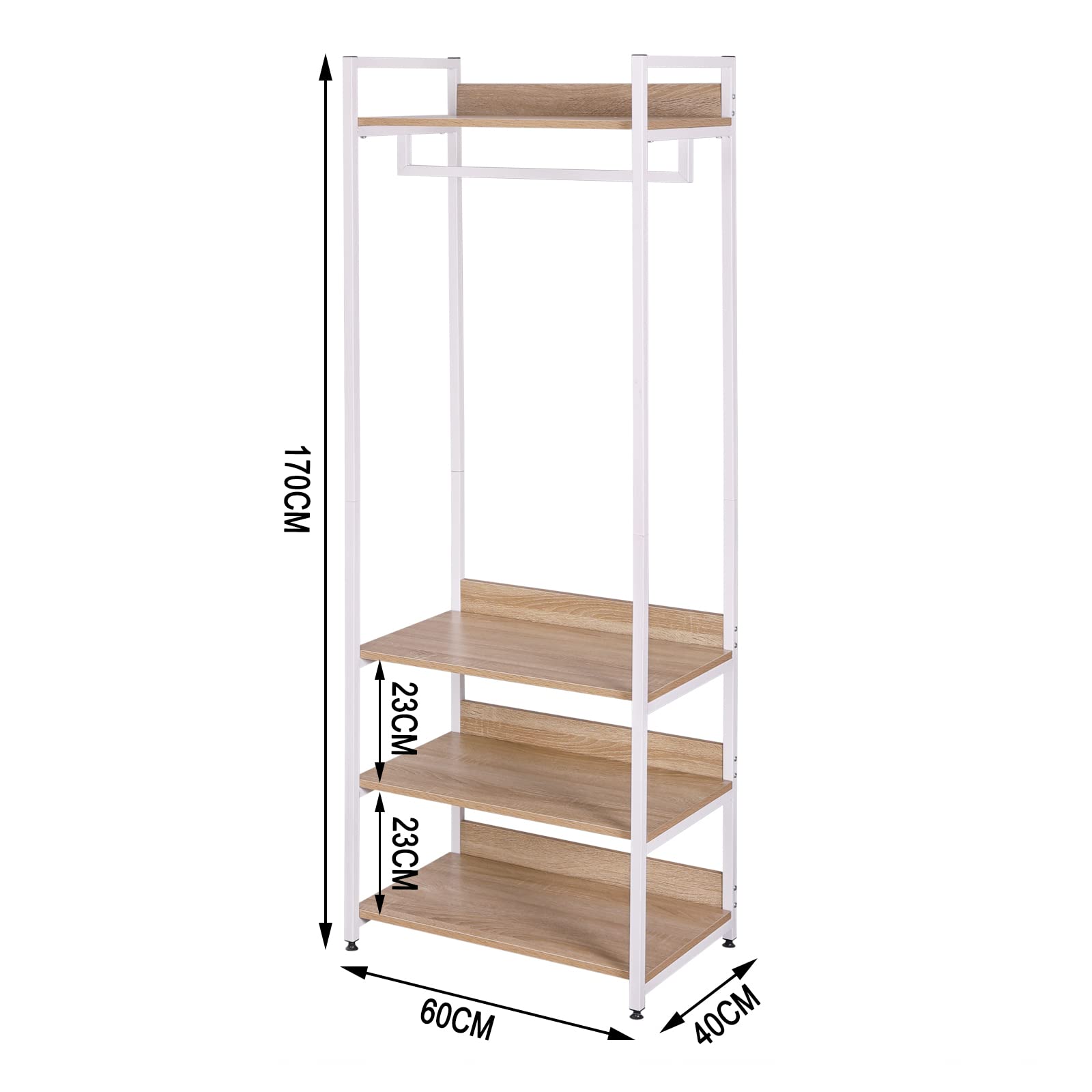 WOLTU Wood and Steel Wardrobe Stand with Shelves, Hangers, and Shoe Rack for Kids Room, Closet, or Bedroom (60x40x170 cm) - Perfect for Organizing Clothes, Shoes, and Accessories in Small Spaces
