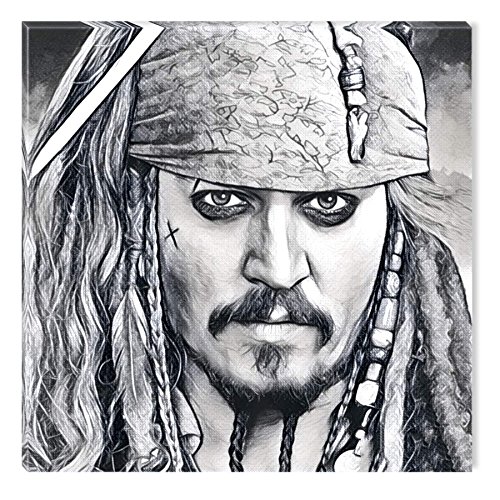 Black & White Abstract Jack Sparrow Canvas Wall Art - 32x32 Inch Framed Celebrity Prisma Painting - Perfect for Living Room, Bedroom & Office Decor