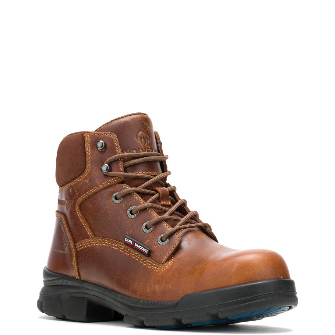 DuraShocks® SR Icon 6 Soft Toe Work Boots for Men - Tan Leather Safety Shoes with Slip Resistant & Comfortable Cushioning - Ideal for Construction, Warehouse & Outdoor Work