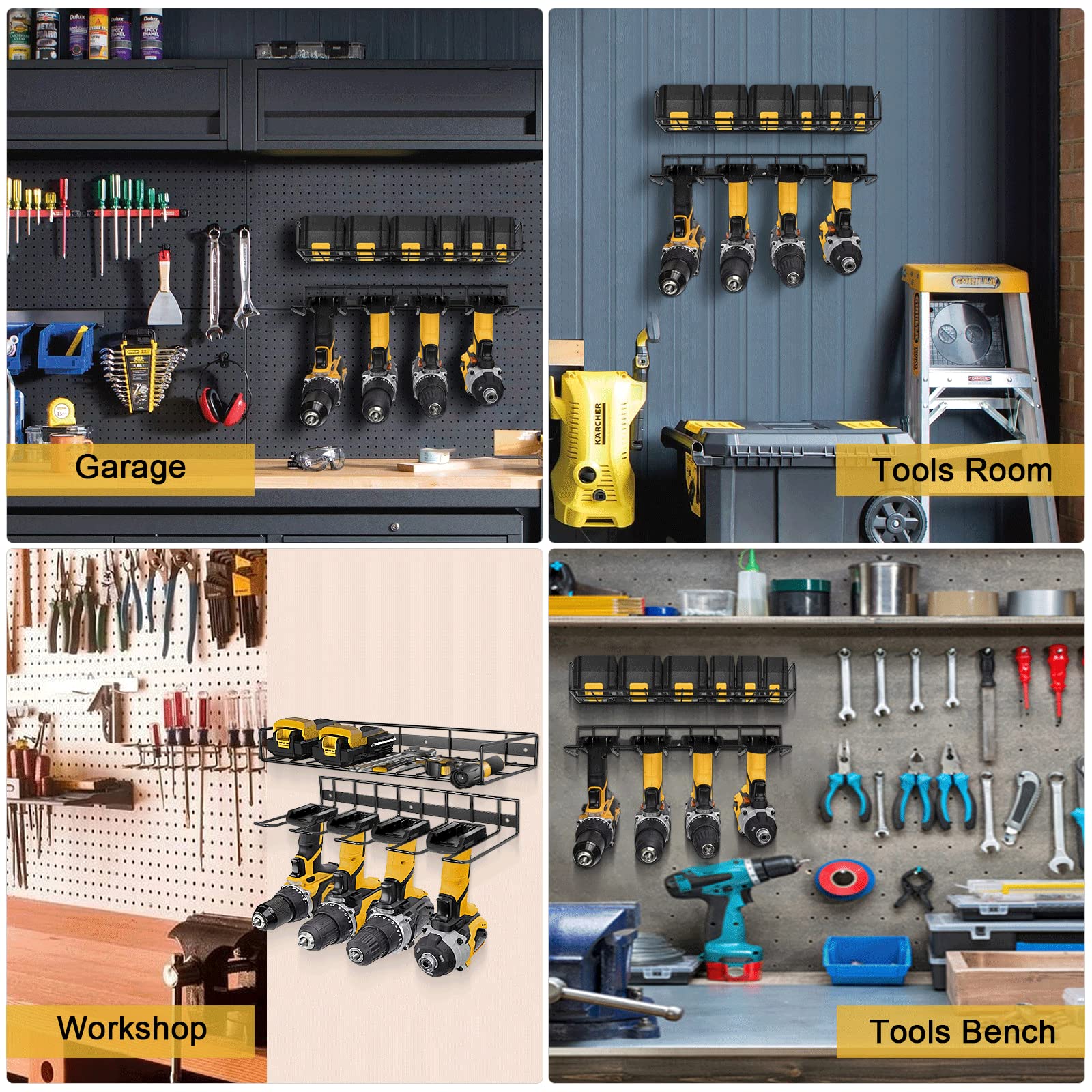 Heavy Duty Floating Power Tool Organizer - Wall Mount Metal Storage Rack for Drills & Garage Tools | 2 Pack | Space-Saving Workshop & Garage Organization Solution