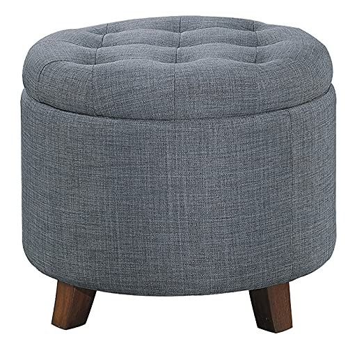 Pemberly Row Blue Gray Wood Storage Ottoman - Stylish Footrest & Hidden Storage for Living Room, Bedroom, or Office