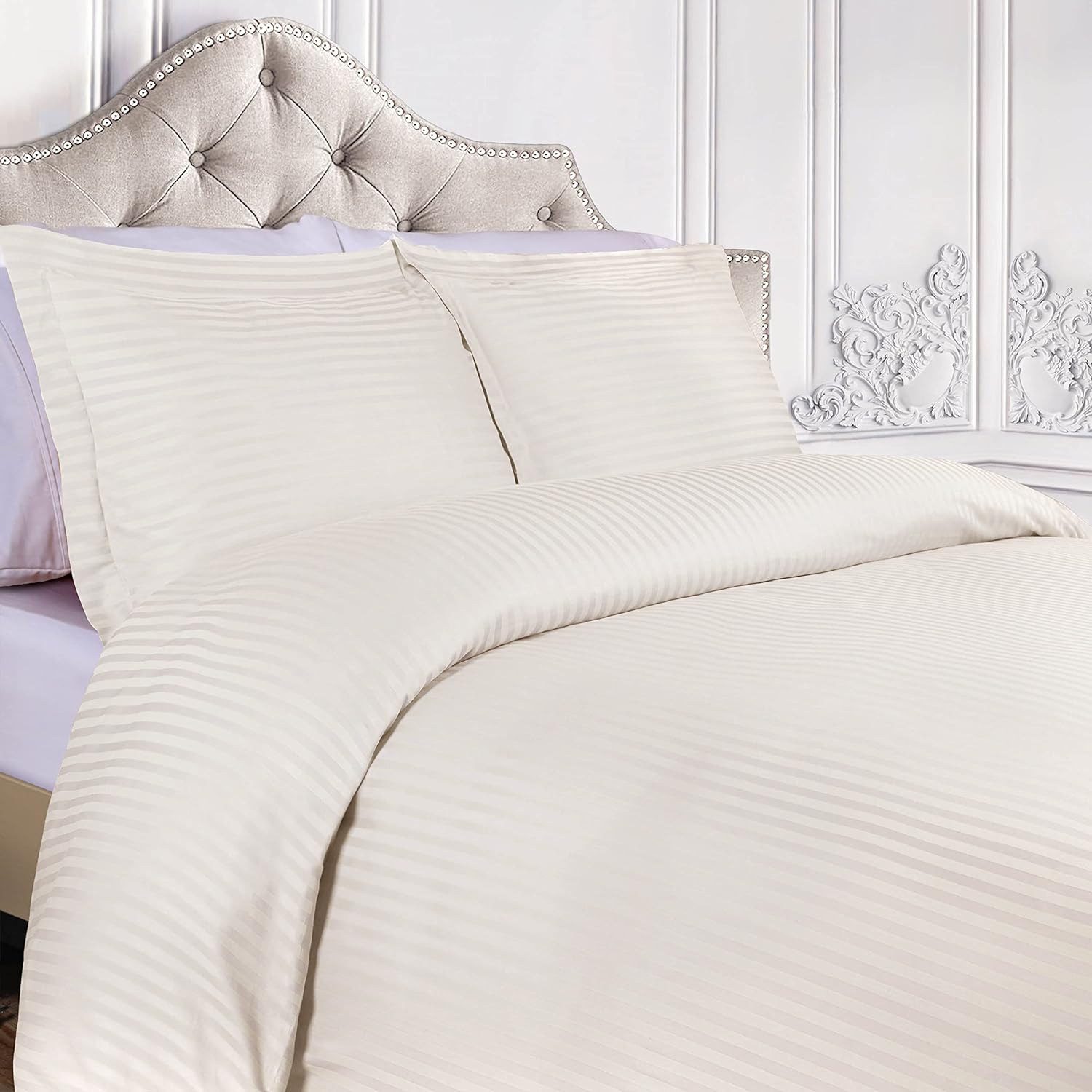 Premium Egyptian Cotton 300 Thread Count Duvet Cover Set - Soft Luxury Bedding for Master Bedroom & Guest Room (Queen/King Size) | Breathable & Wrinkle-Resistant for All-Season Comfort