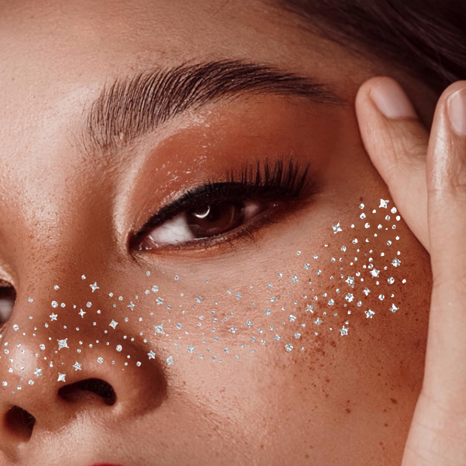 Glitter Freckles Face Tattoo - 6 PCS Silver Face Glitter Makeup Patches for Festival, Rave & Halloween | Glow Up Makeup Speckles for Cheek, Nose & Body | Waterproof Self-Adhesive Cosmetic Stickers