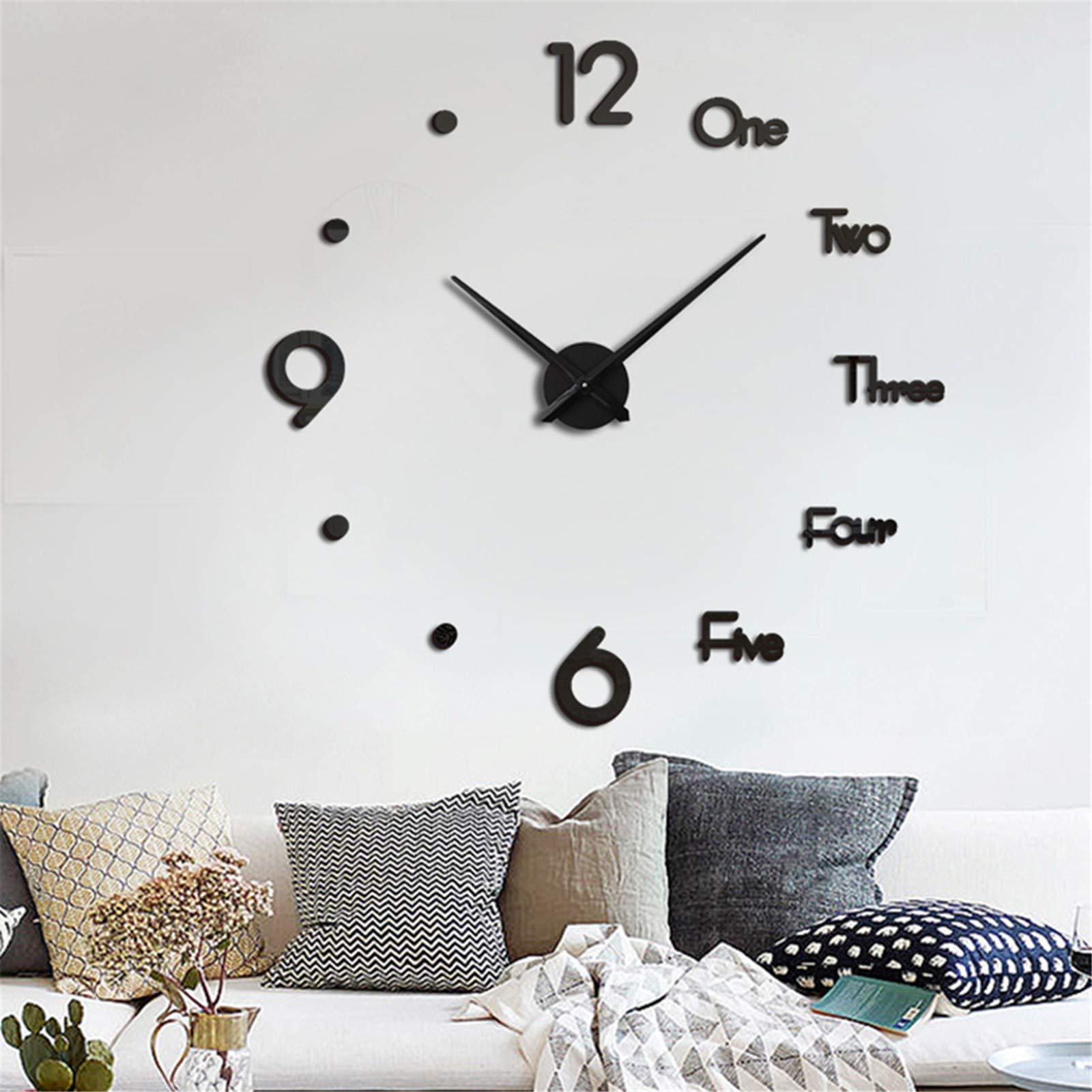 Frameless DIY Wall Clock - Modern 3D Mirror Wall Decor with Roman Numerals, Home Office Living Room Bedroom Sticker Clock (Black) | Perfect for Contemporary Spaces, Gift Ideas & Wall Art Enhancement