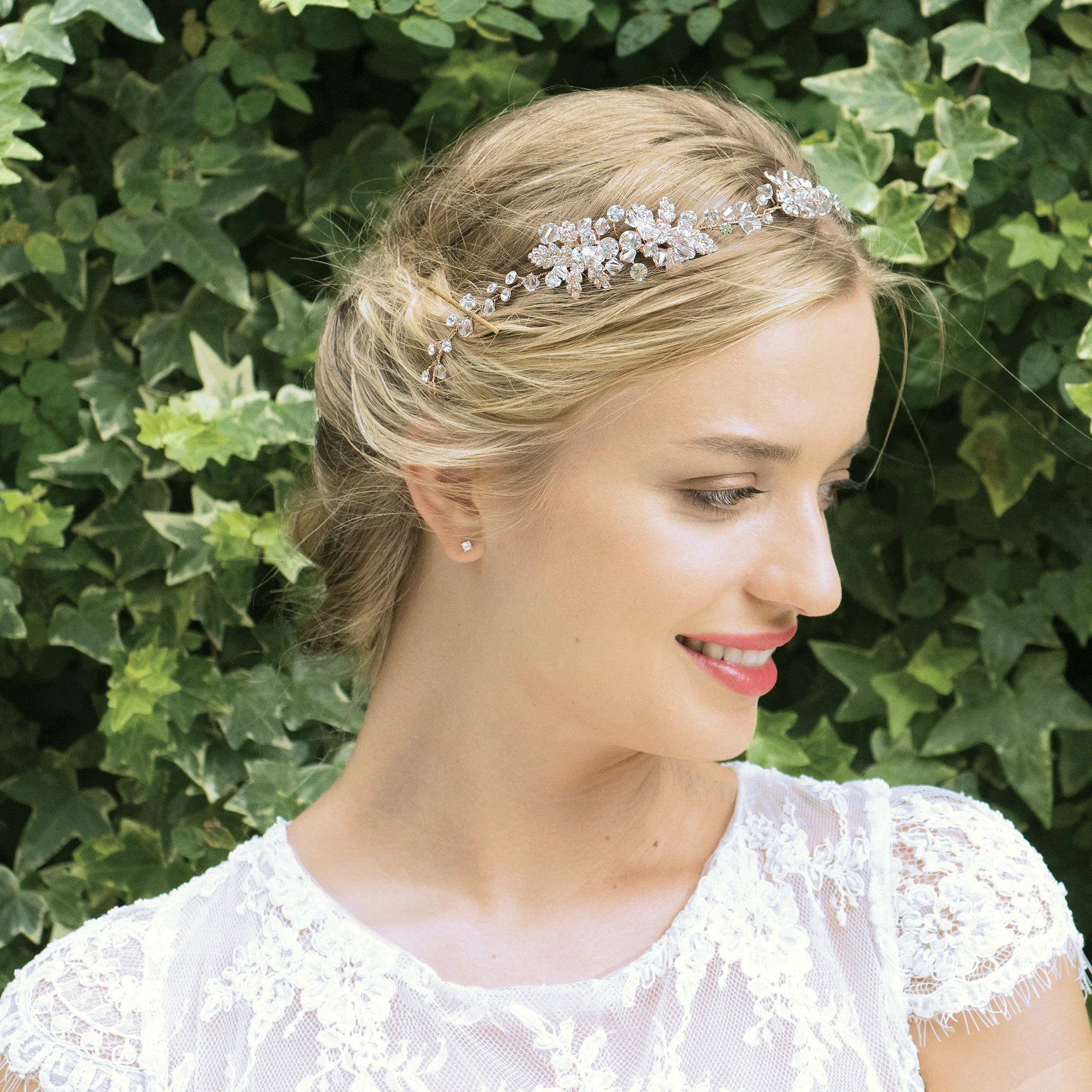 Elegant Rose Gold Bridal Hair Vine with Sparkling Crystals - Perfect for Weddings & Special Occasions | Ivory & Co by FIRENSA