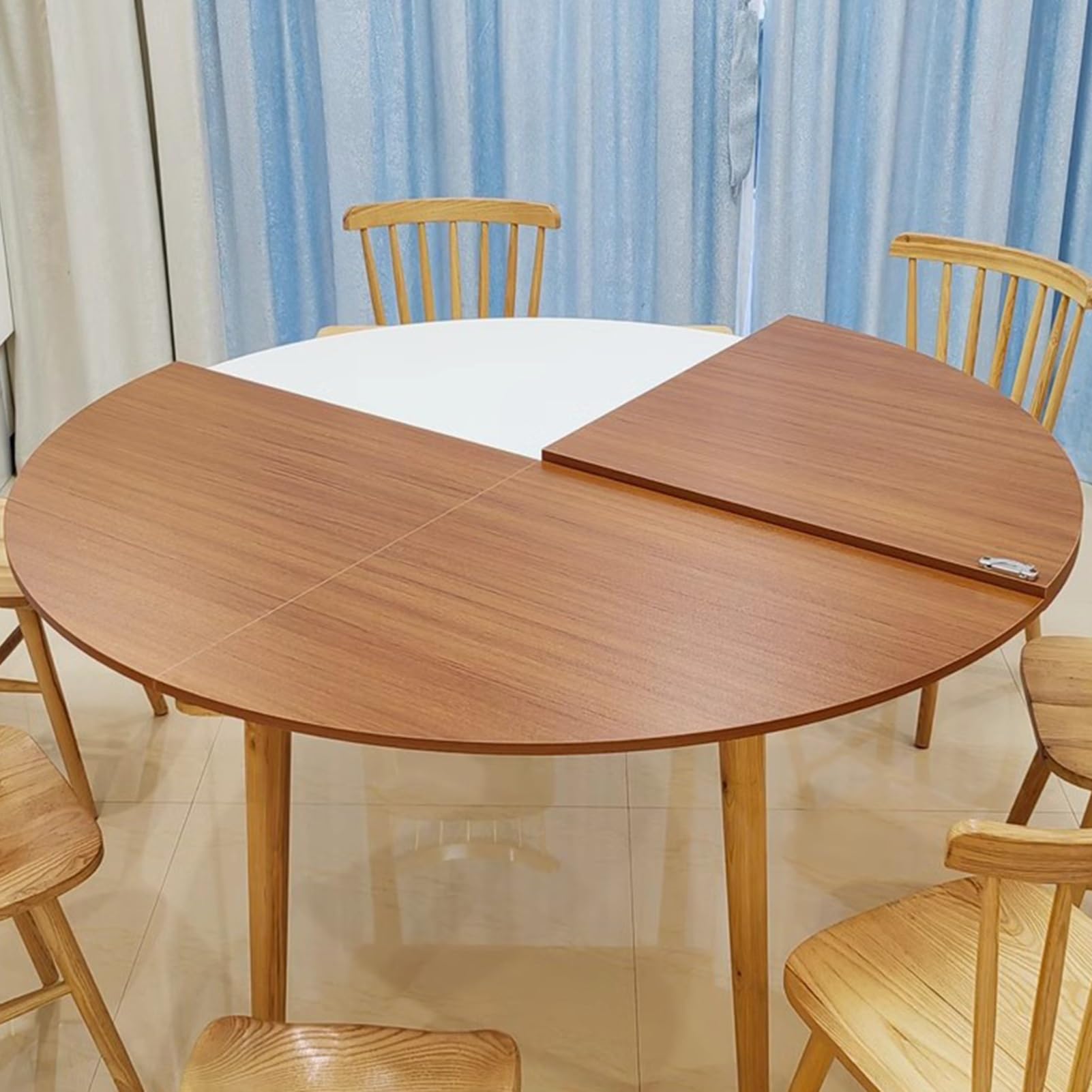 47 to 79 Inch Round Folding Table Top - Storable Wooden Dining Table for Kitchen, Patio & Outdoor Use with Durable Metal Hardware (59 inch/150 cm) - Perfect for Family Gatherings, BBQs and Entertaining Guests