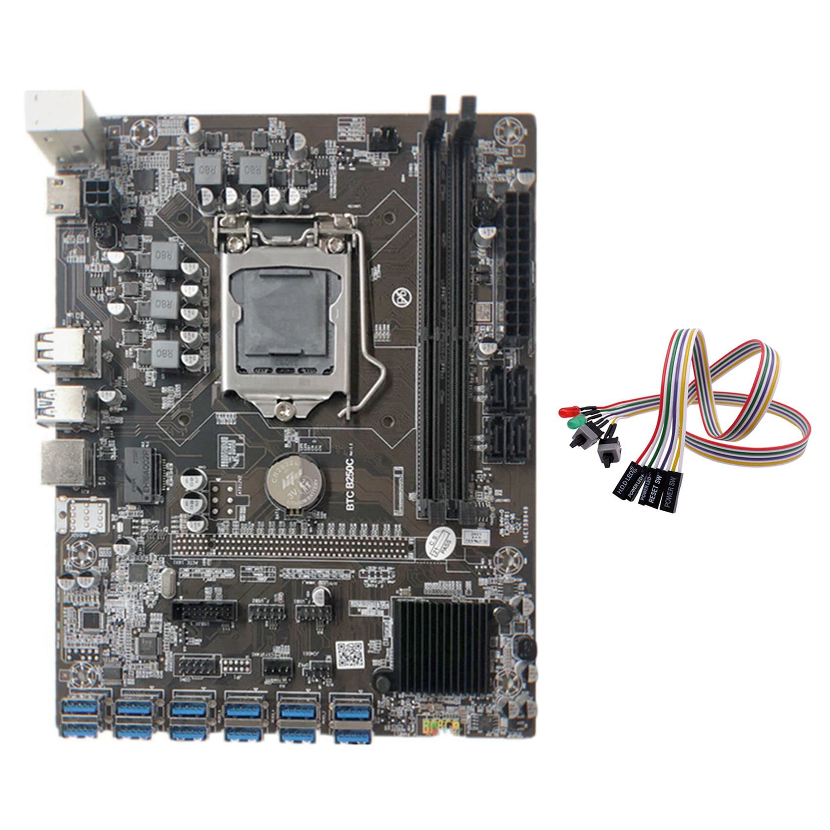 Azwamkue B250C Mining Motherboard with Dual Switch Cable - 12 PCIE to USB3.0 GPU Slots, LGA1151 Socket, DDR4 Support for Bitcoin & Crypto Mining - Perfect for Mining Rigs & Cryptocurrency Farms