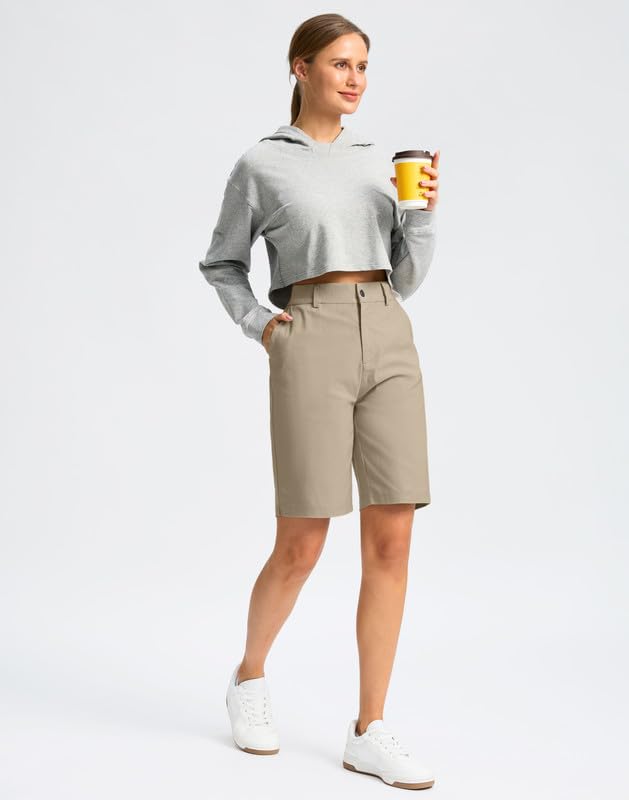 Best Women's Golf Shorts 9'' Knee Length - Stretch Quick Dry Bermuda Shorts with Pockets for Golf, Work & Casual Wear | Comfortable Athletic Shorts for Women