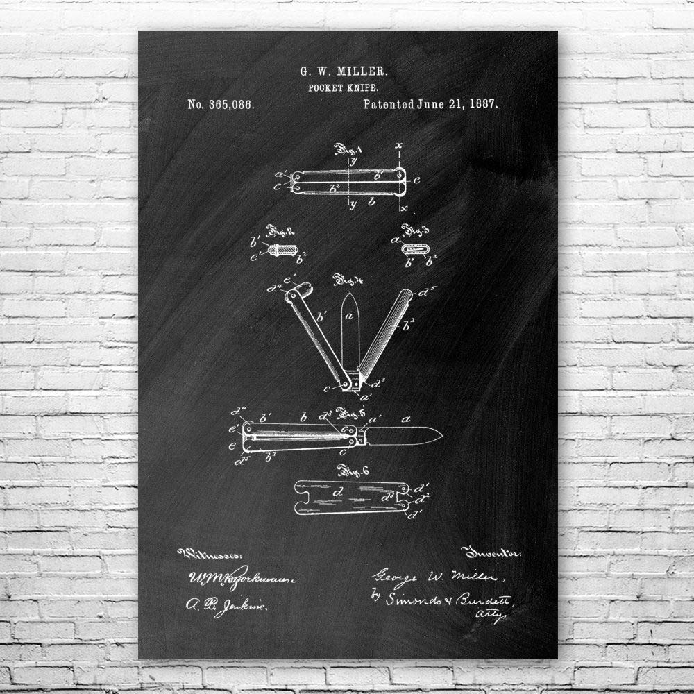 5x7 Inch Butterfly Knife Blueprint Poster - Balisong Art Print for Knife Makers & Collectors - Martial Arts Decor, Man Cave Wall Art, Gift for Knife Enthusiasts - Black Chalkboard Style Design