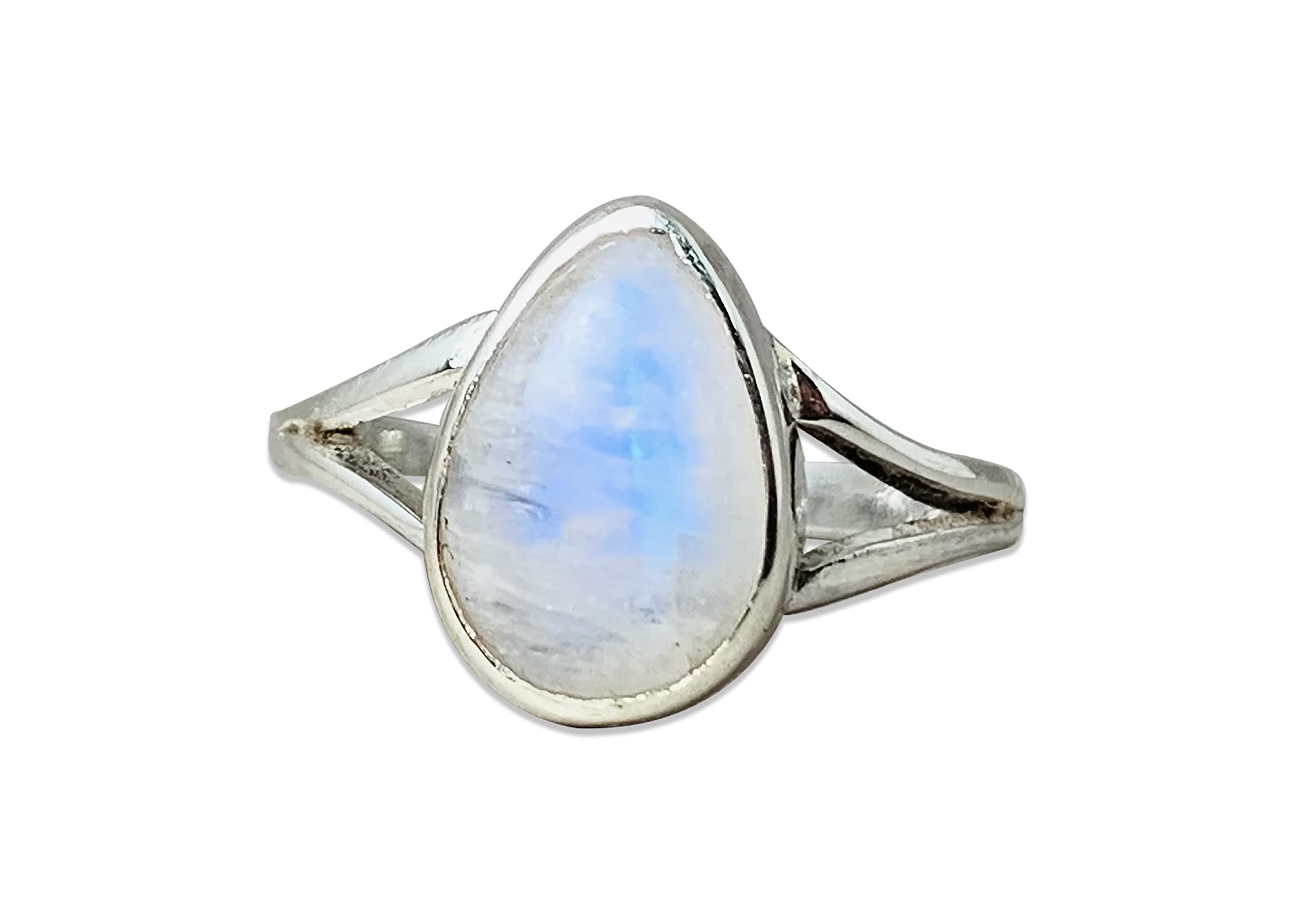 925 Sterling Silver Rainbow Moonstone Ring – Handmade Pear Cut Blue Fire Moonstone Jewelry for Women, Everyday Wear & Gift Giving (Size E 1/2) | Perfect for Weddings, Anniversaries & Boho Fashion