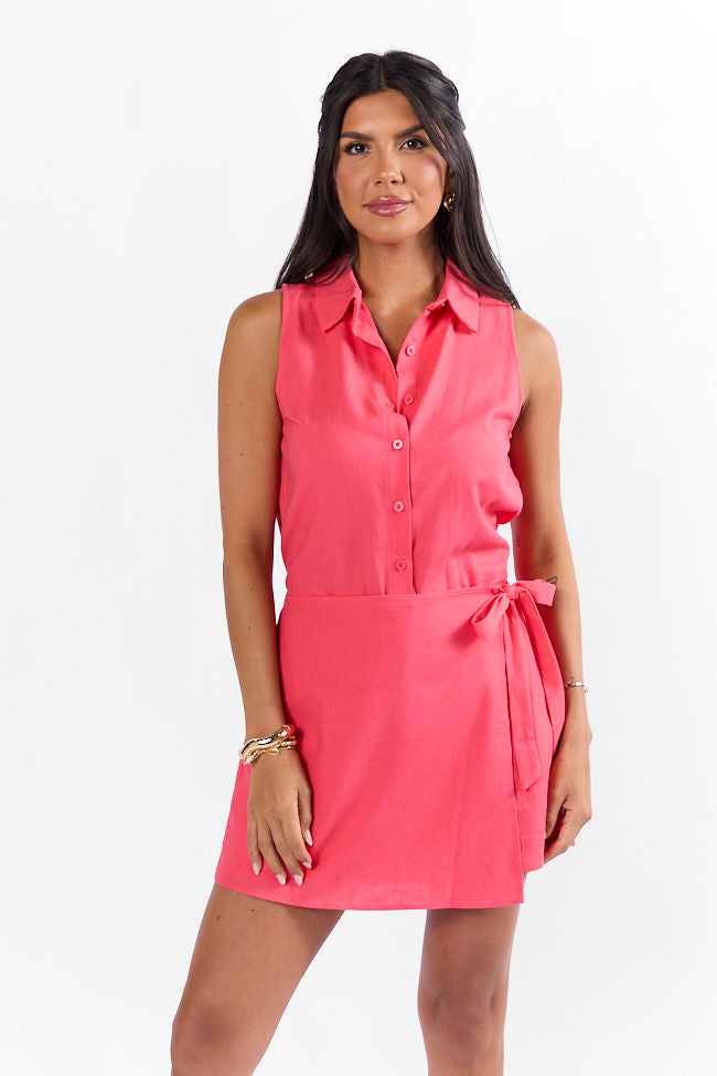 Stylish Red Wrap Front Collared Dress for Women - Perfect for City Tours, Date Nights & Summer Outfits