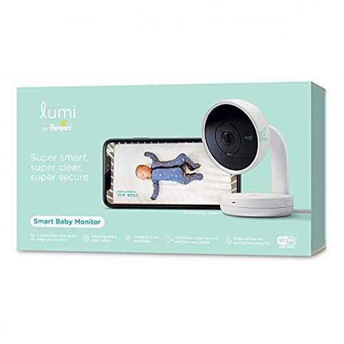 Pampers Lumi Smart Baby Monitor with HD Camera & Audio - WiFi Enabled, Night Vision, Temperature & Humidity Sensor | Compatible with Lumi Smart Sleep System | Perfect for Nursery, Travel & Peace of Mind Parenting