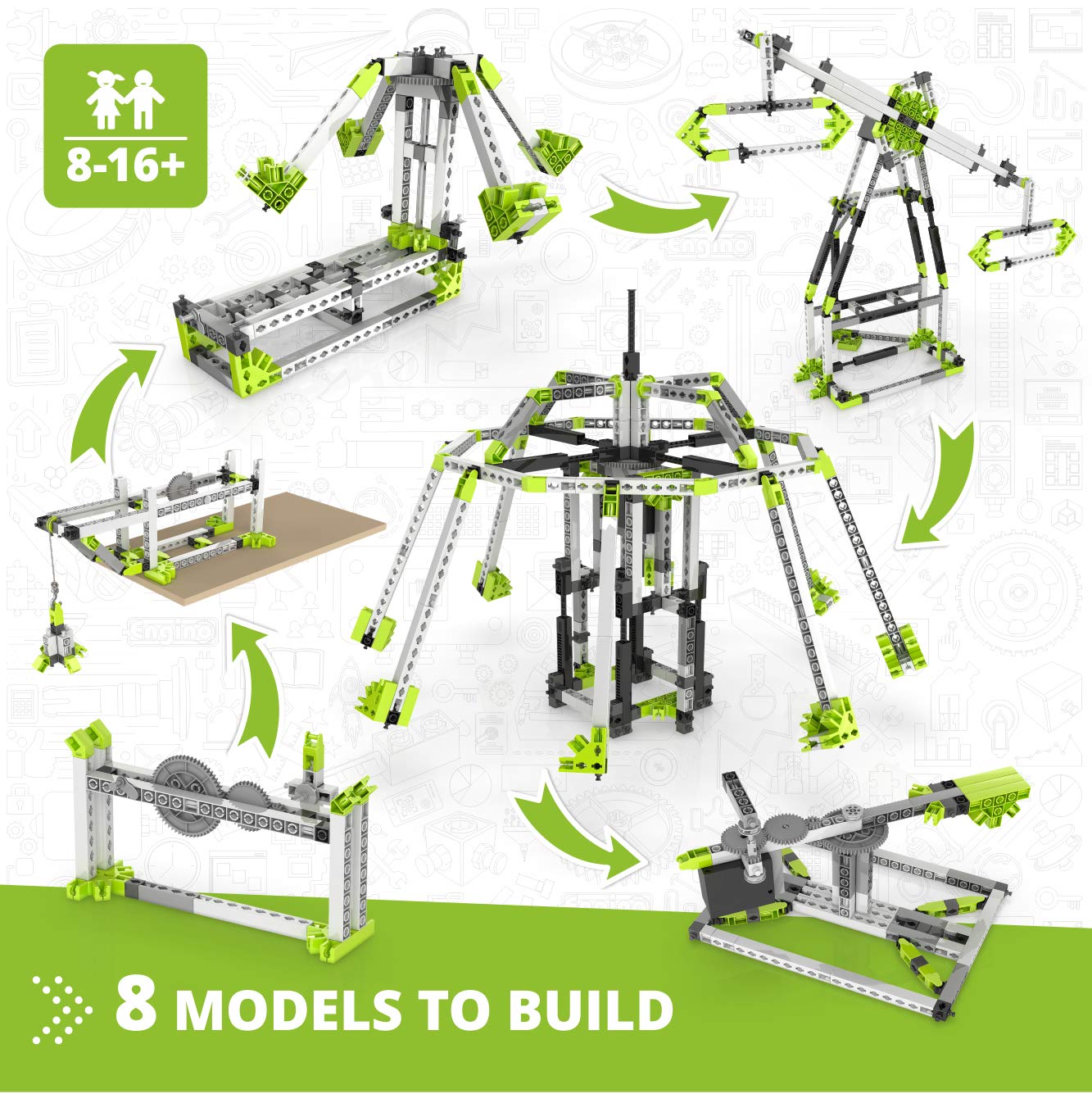 Engino STEM Building Toys for Kids 9+ - London Eye Amusement Park Set (8 Model Options) | Educational Engineering Kit, Creative Gift for Boys & Girls | Perfect for Classroom STEM Learning & Family Bonding Activities