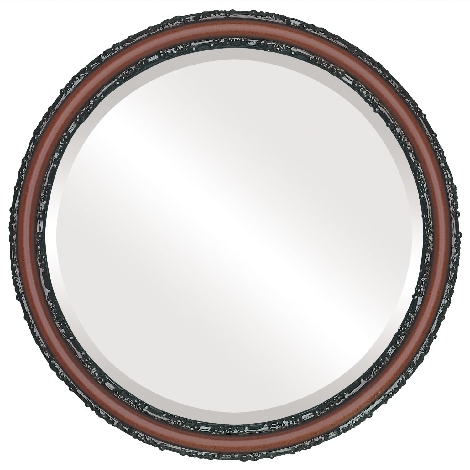 Ovalcrest 20x20 Round Beveled Wall Mirror - Virginia Style Rosewood Framed Decorative Mirror for Living Room, Bedroom & Entryway