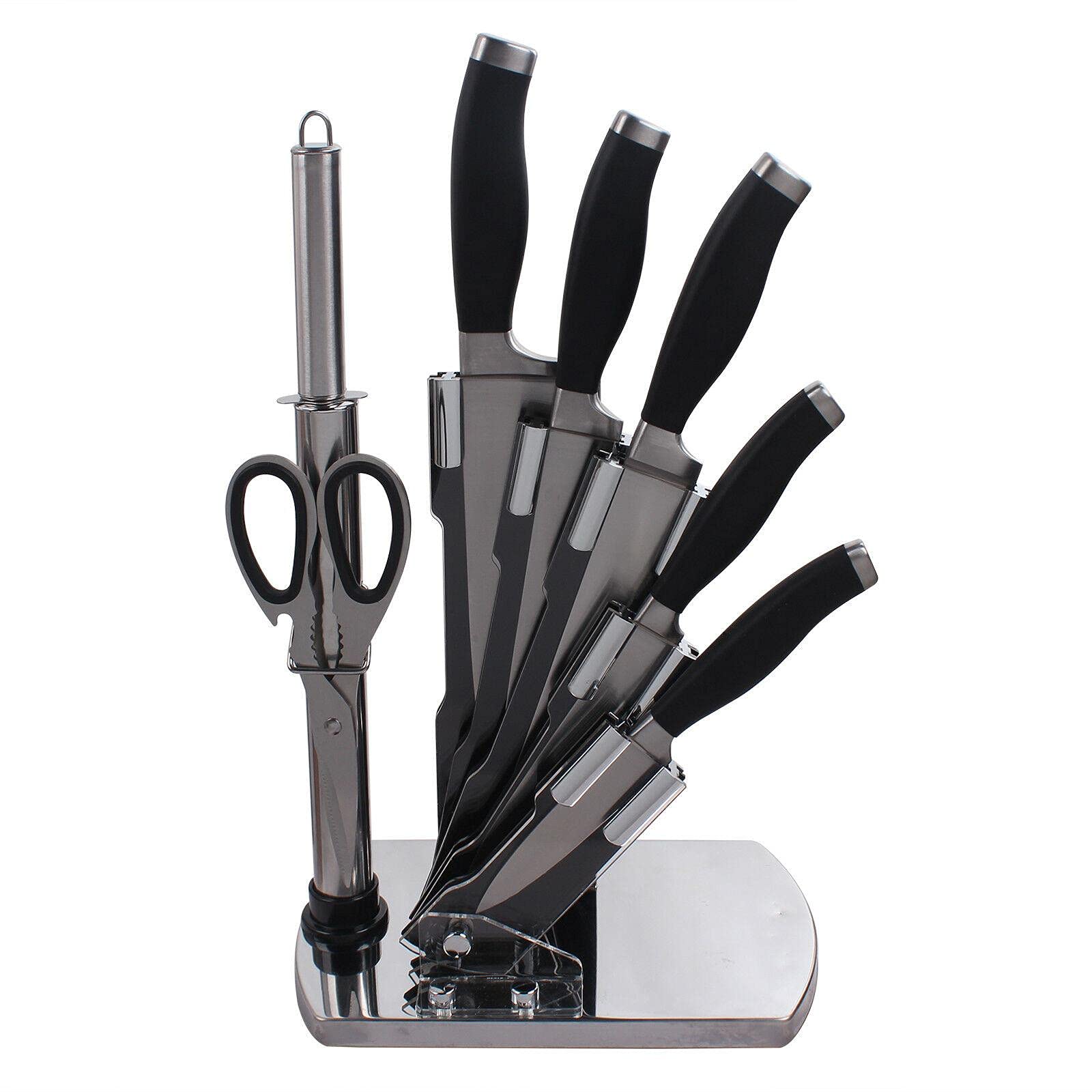 Premium Stainless Steel Chef Knife Set with Acrylic Stand - 6-Piece Professional Kitchen Knives with Block for Home Cooking, Slicing, Dicing | Perfect Gift for Chefs & Cooking Enthusiasts