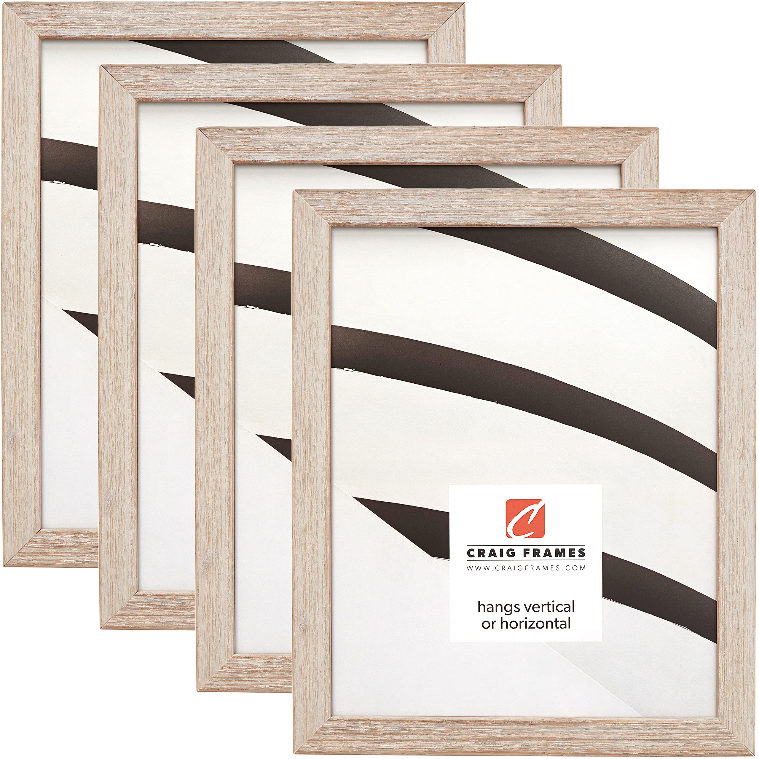 Craig Frames Farmhouse Essentials Tall Picture Frame - 8 x 10 Inch Weathered White Set of 4 - Perfect for Living Room, Bedroom & Office Wall Decor