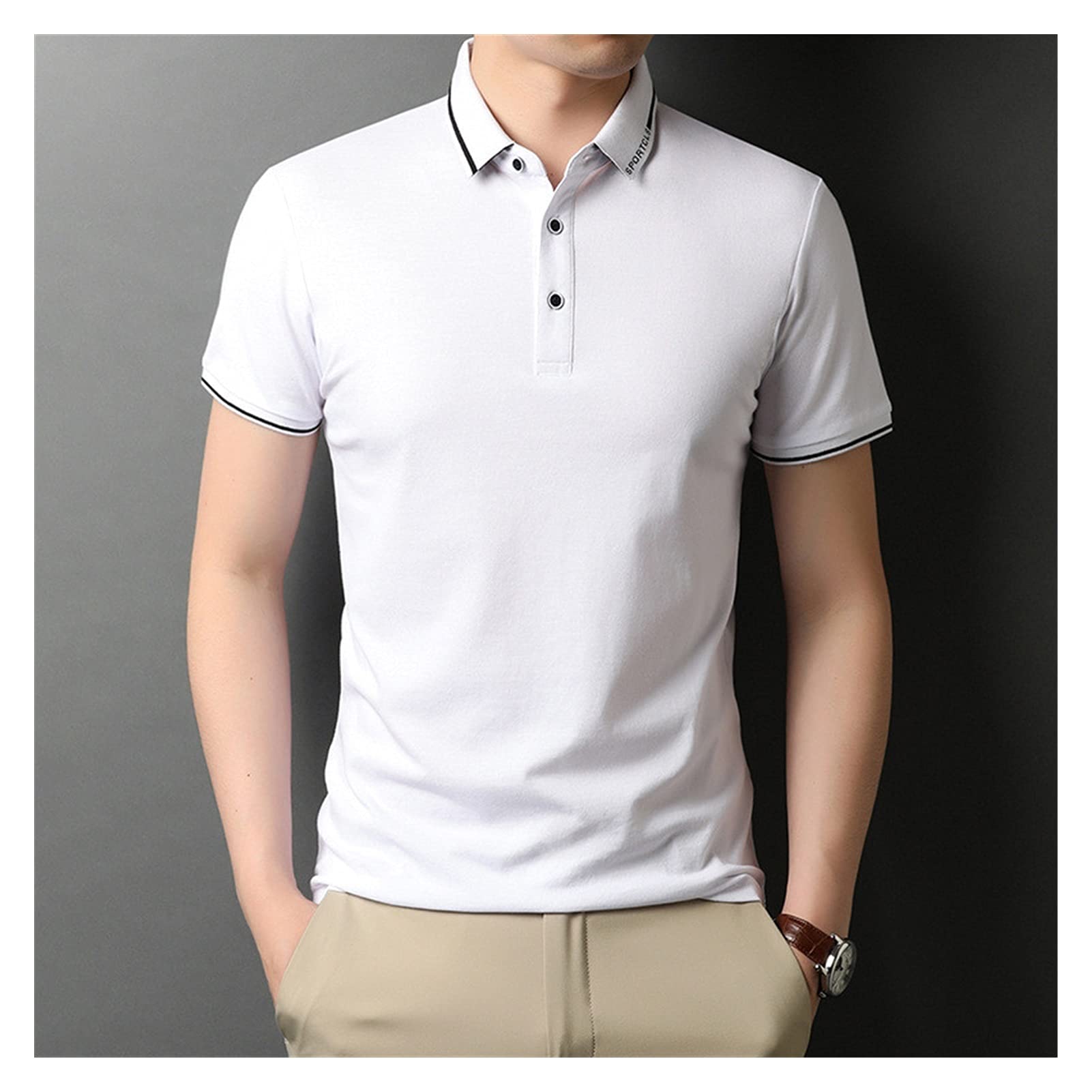 YI-YU Men's Classic Polo Shirt - Short Sleeve Solid Color Casual & Business Shirt - Breathable Summer Top with Lapel Collar (White, Medium) - Perfect for Office Wear, Golf Outings & Weekend Casual Style